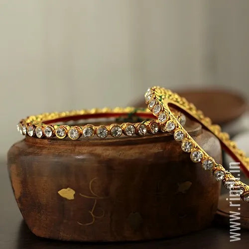 Classic Kundan Bangles with White Stone