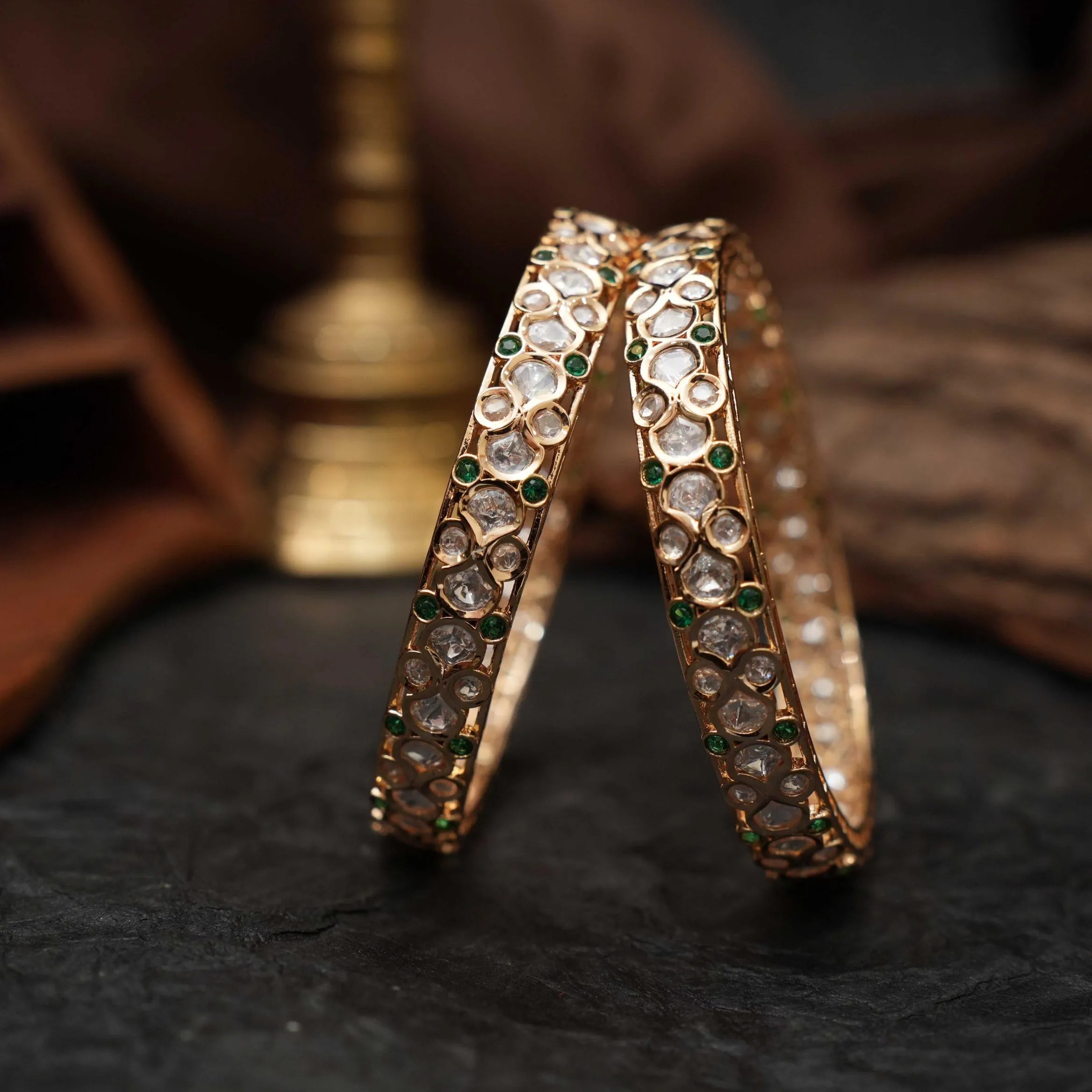 Daisy Polki Bangles - Green