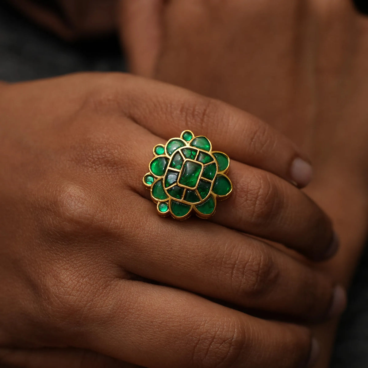 Damyanti Polki Ring - Green