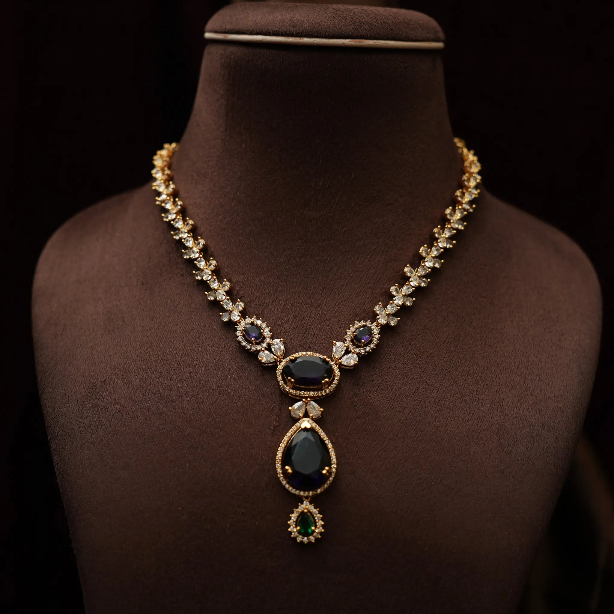 Darcie Zircon Necklace - Blue & Green