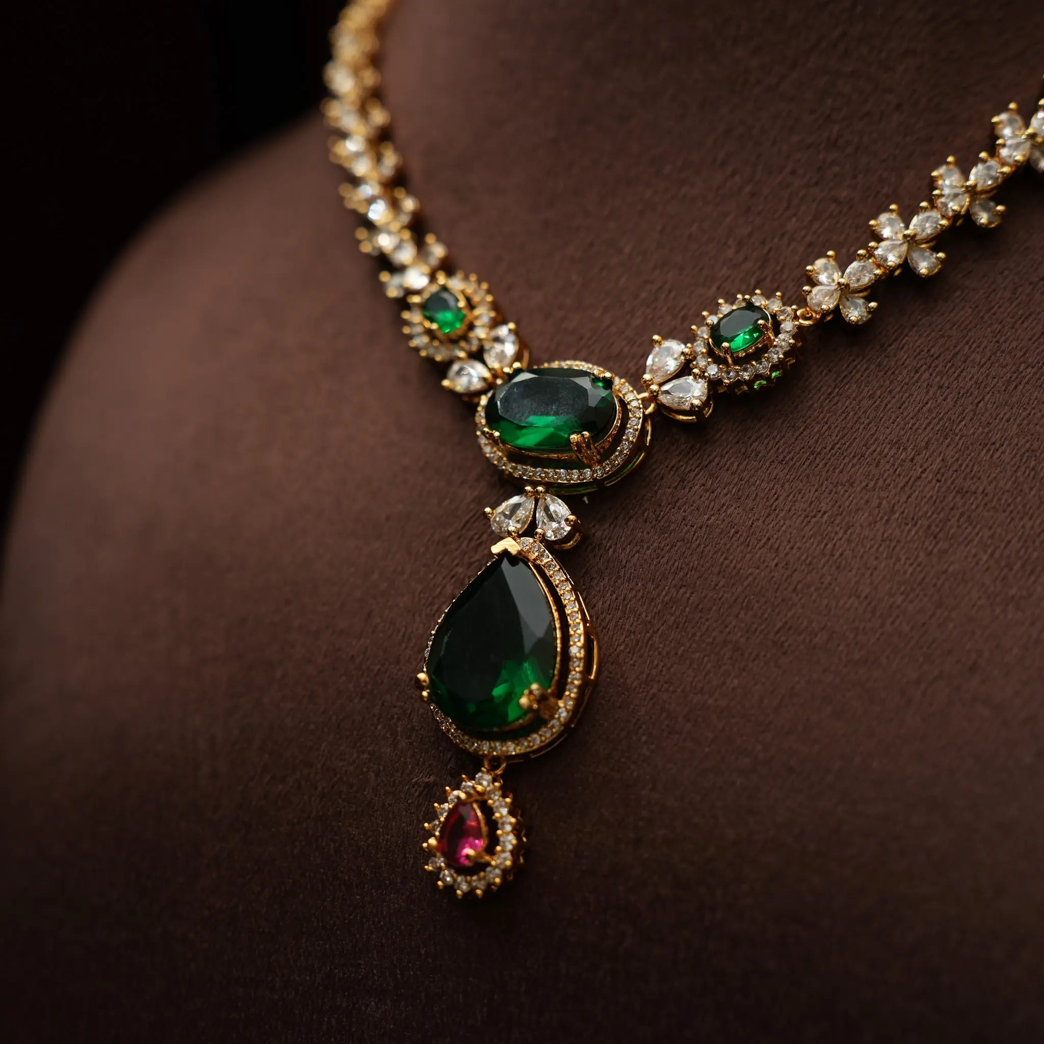 Darcie Zircon Necklace - Green & Red