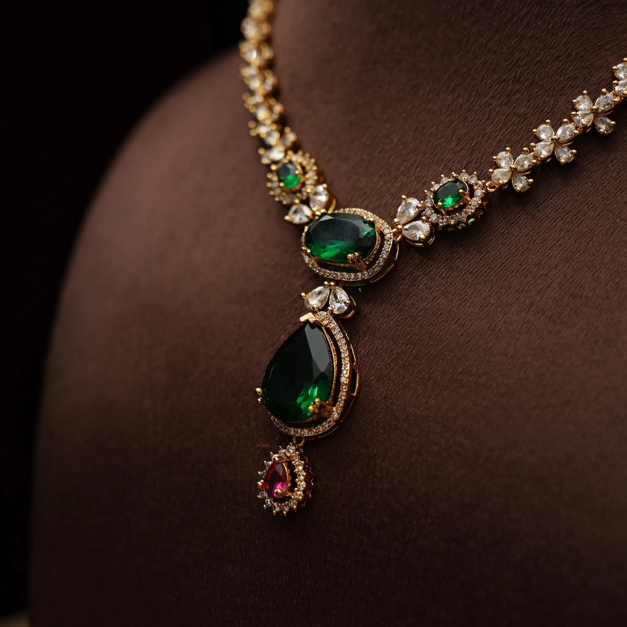 Darcie Zircon Necklace - Green & Red