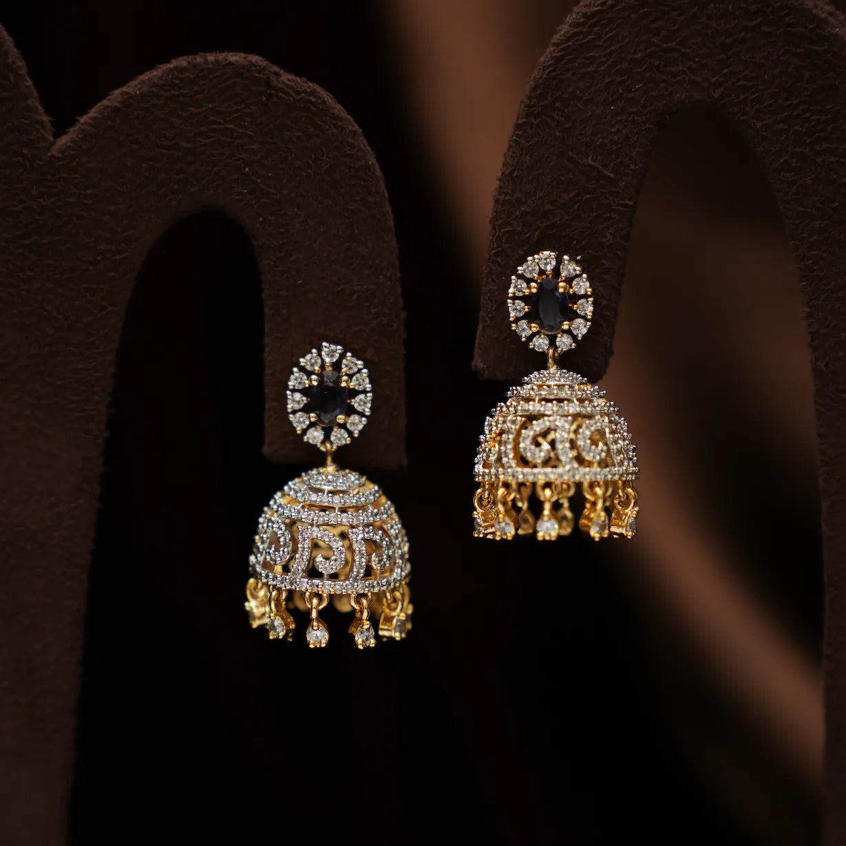 Darcy Zircon Jhumka Earrings - Purple