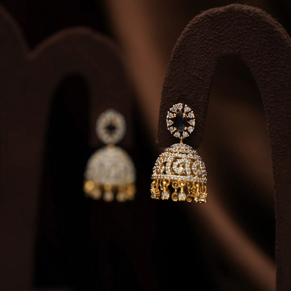 Darcy Zircon Jhumka Earrings - Blue
