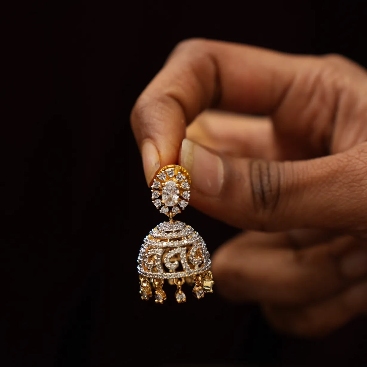 Darcy Zircon Jhumka Earrings - White