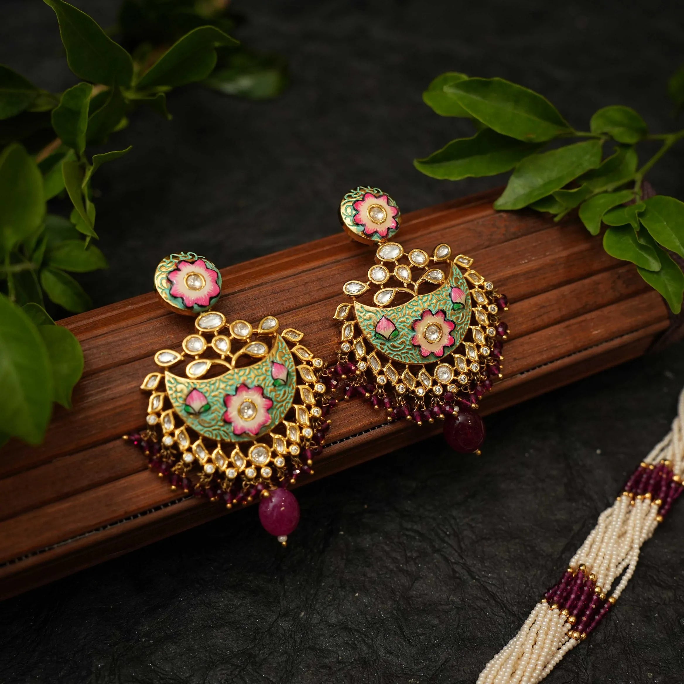 Darsha Pastel Green and Pink Polki Necklace