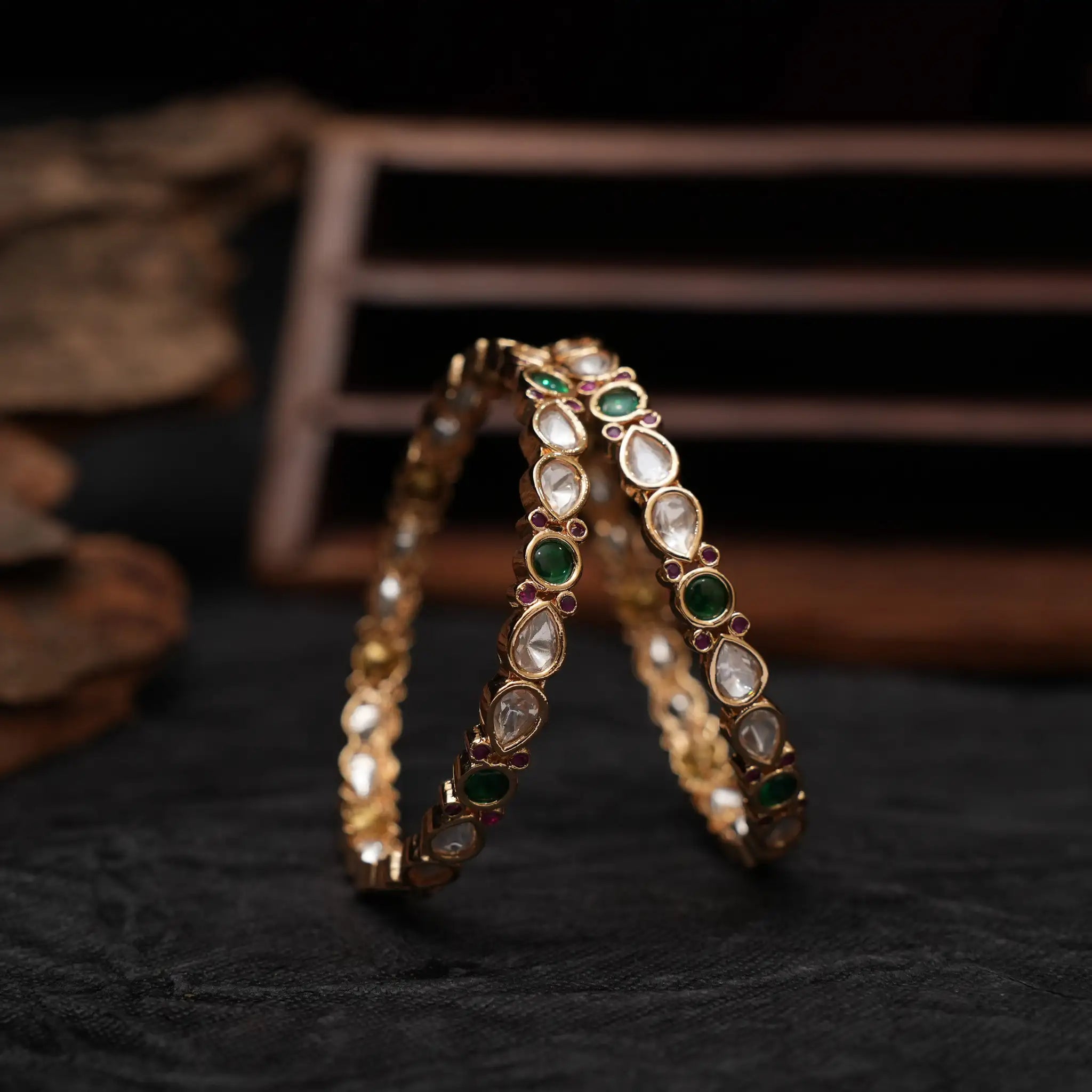 Darsya Polki Bangles - Green