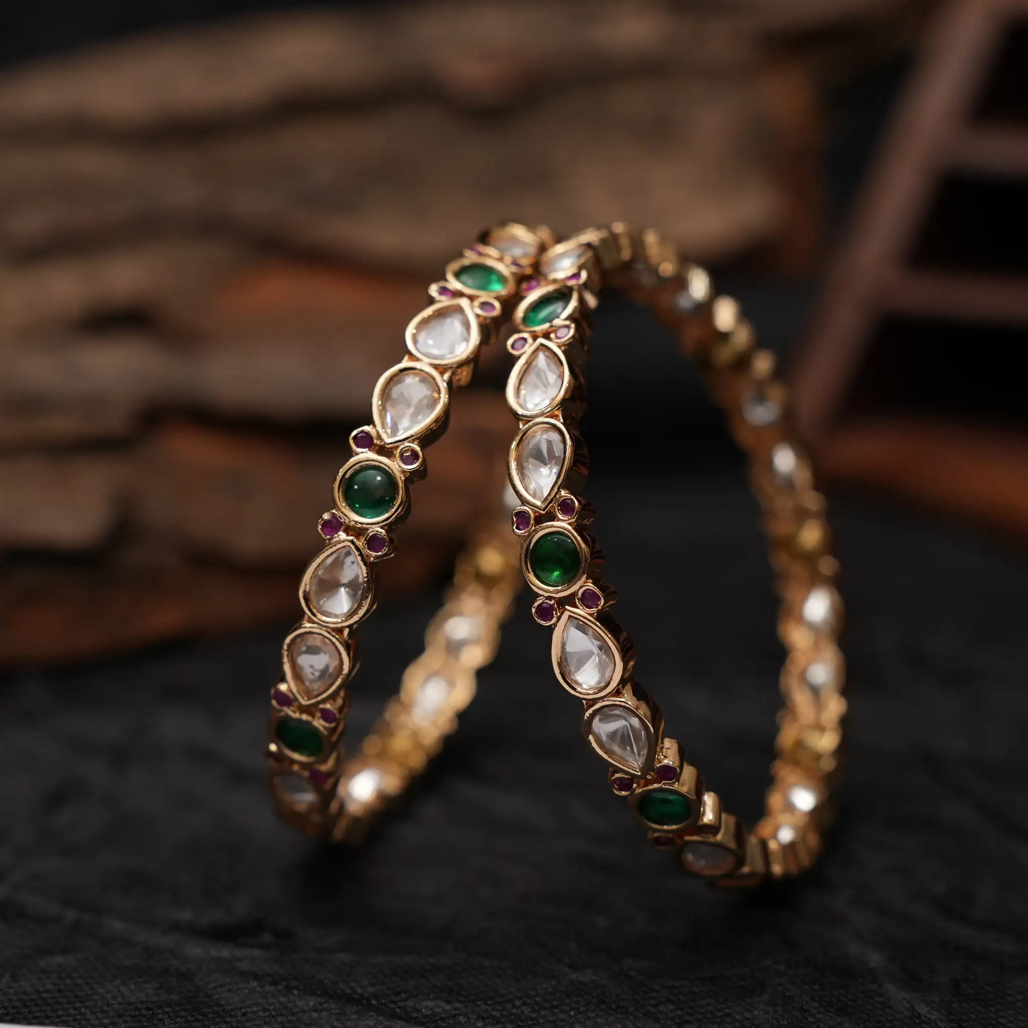 Darsya Polki Bangles - Green
