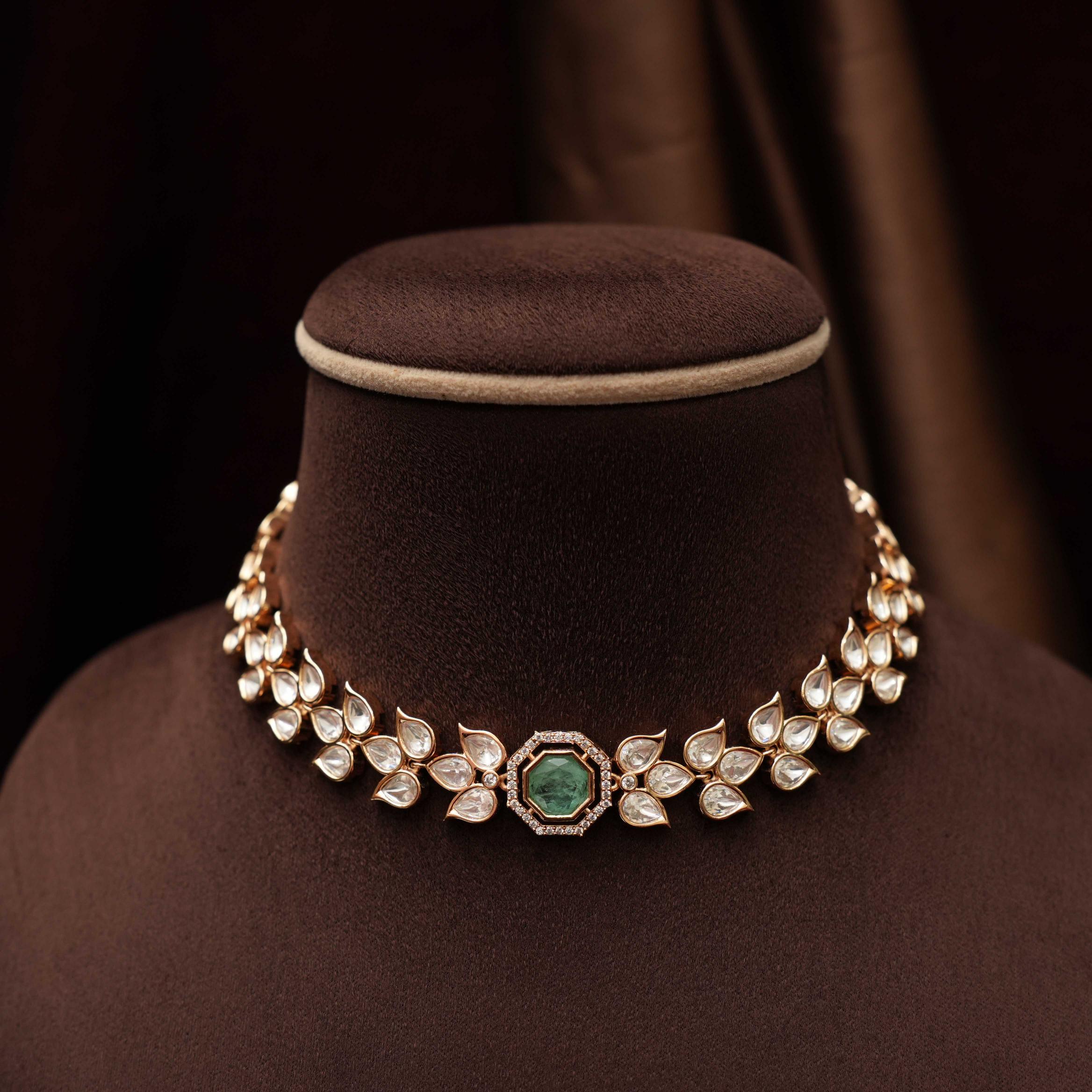 Daya Designer Polki Necklace - Pastel Green