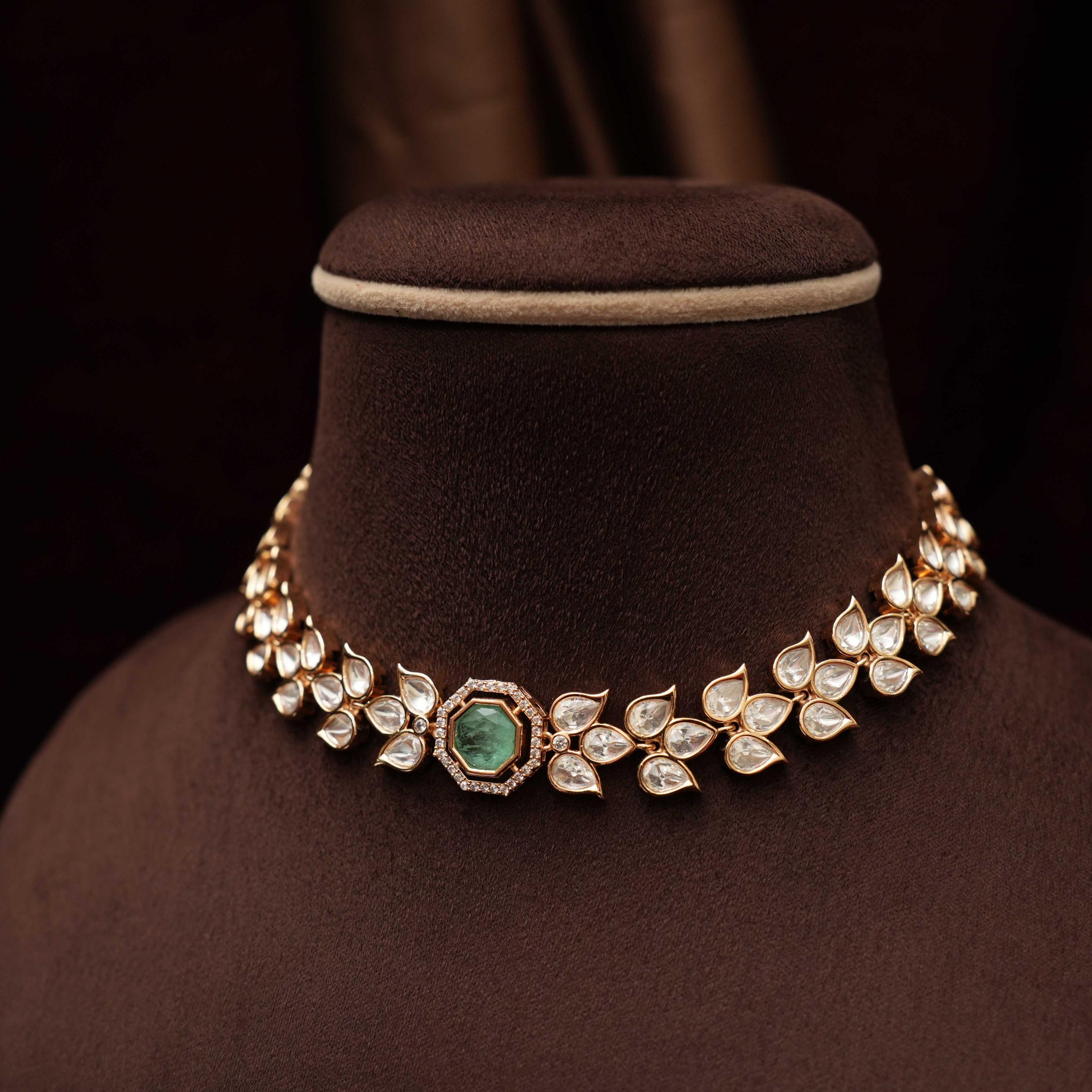 Daya Designer Polki Necklace - Pastel Green