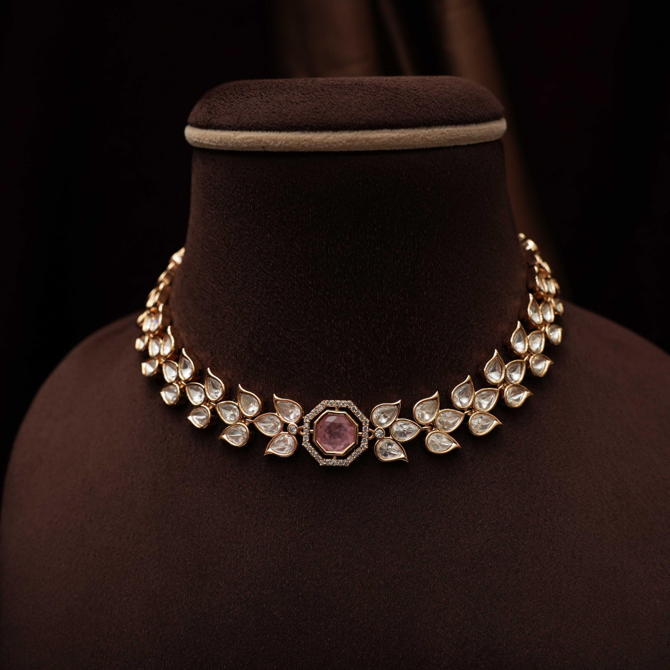 Daya Designer Polki Necklace - Pink