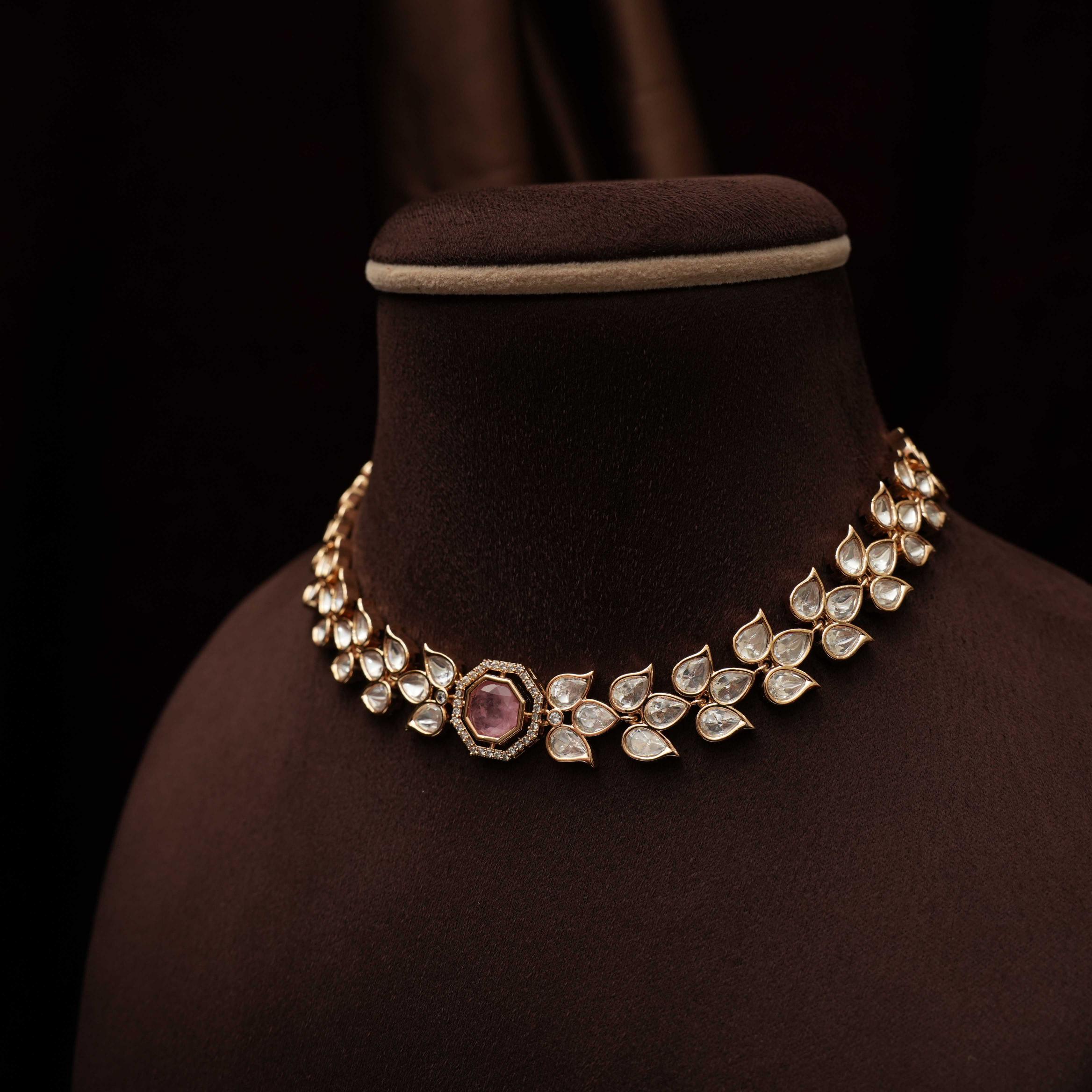 Daya Designer Polki Necklace - Pink