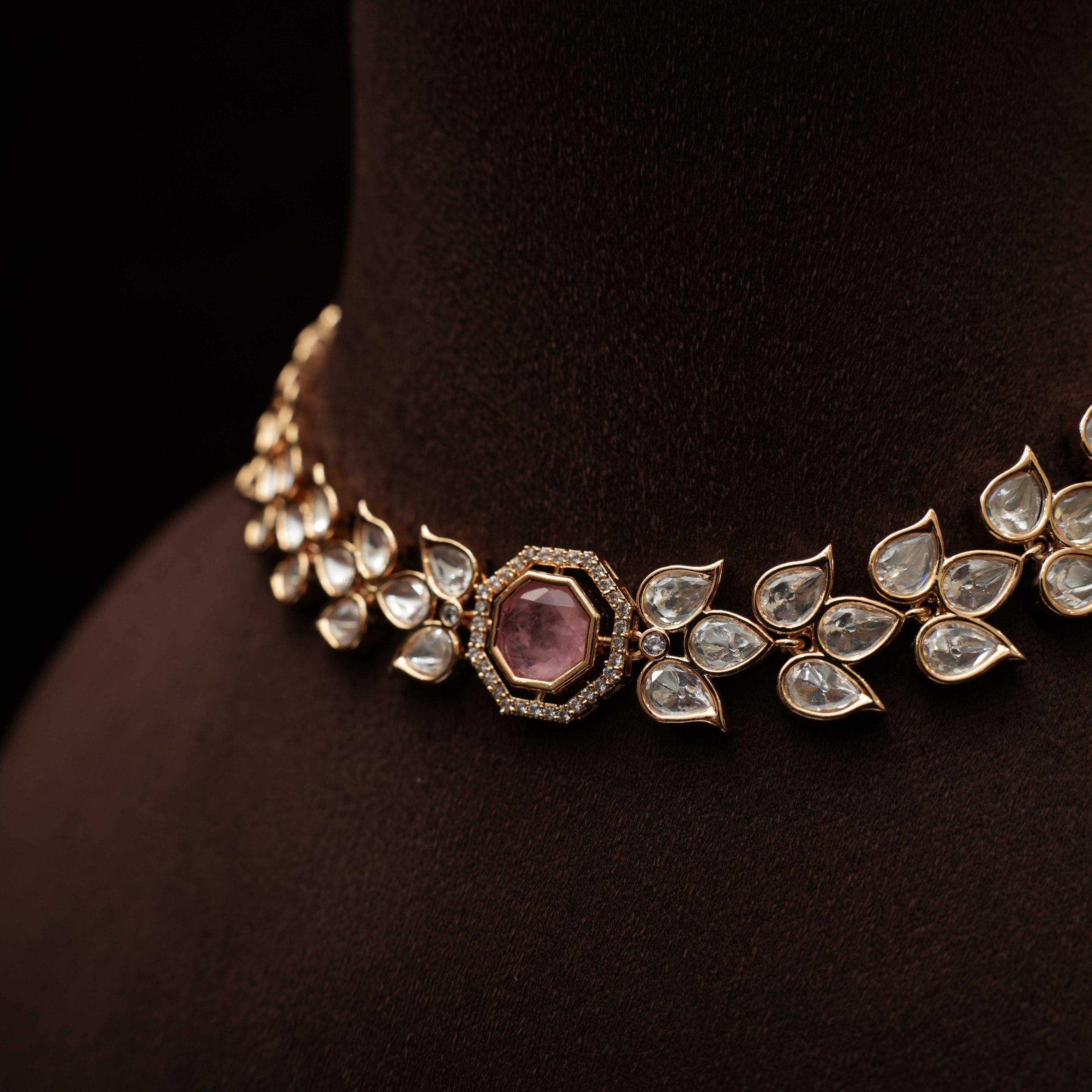 Daya Designer Polki Necklace - Pink