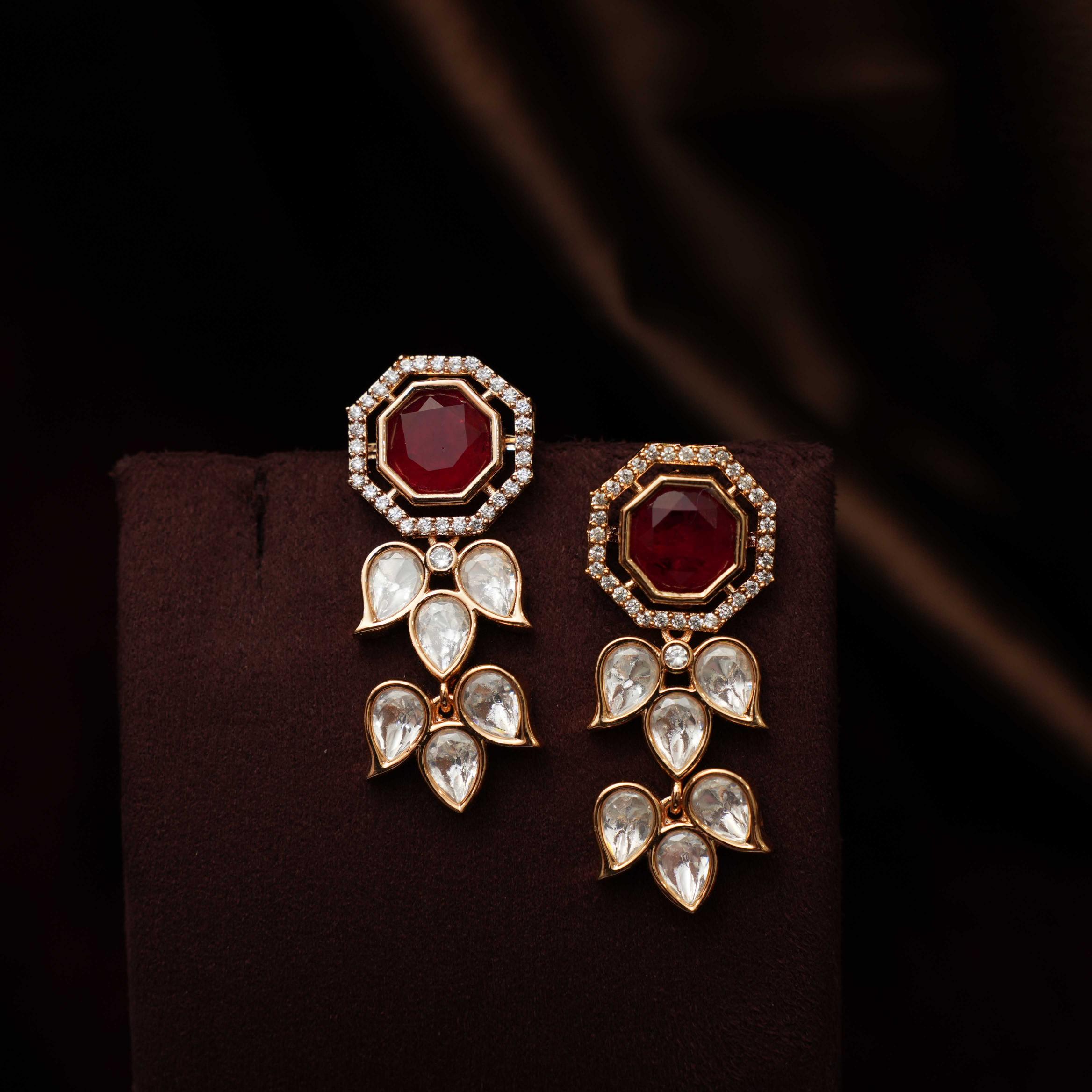 Daya Designer Polki Necklace - Red