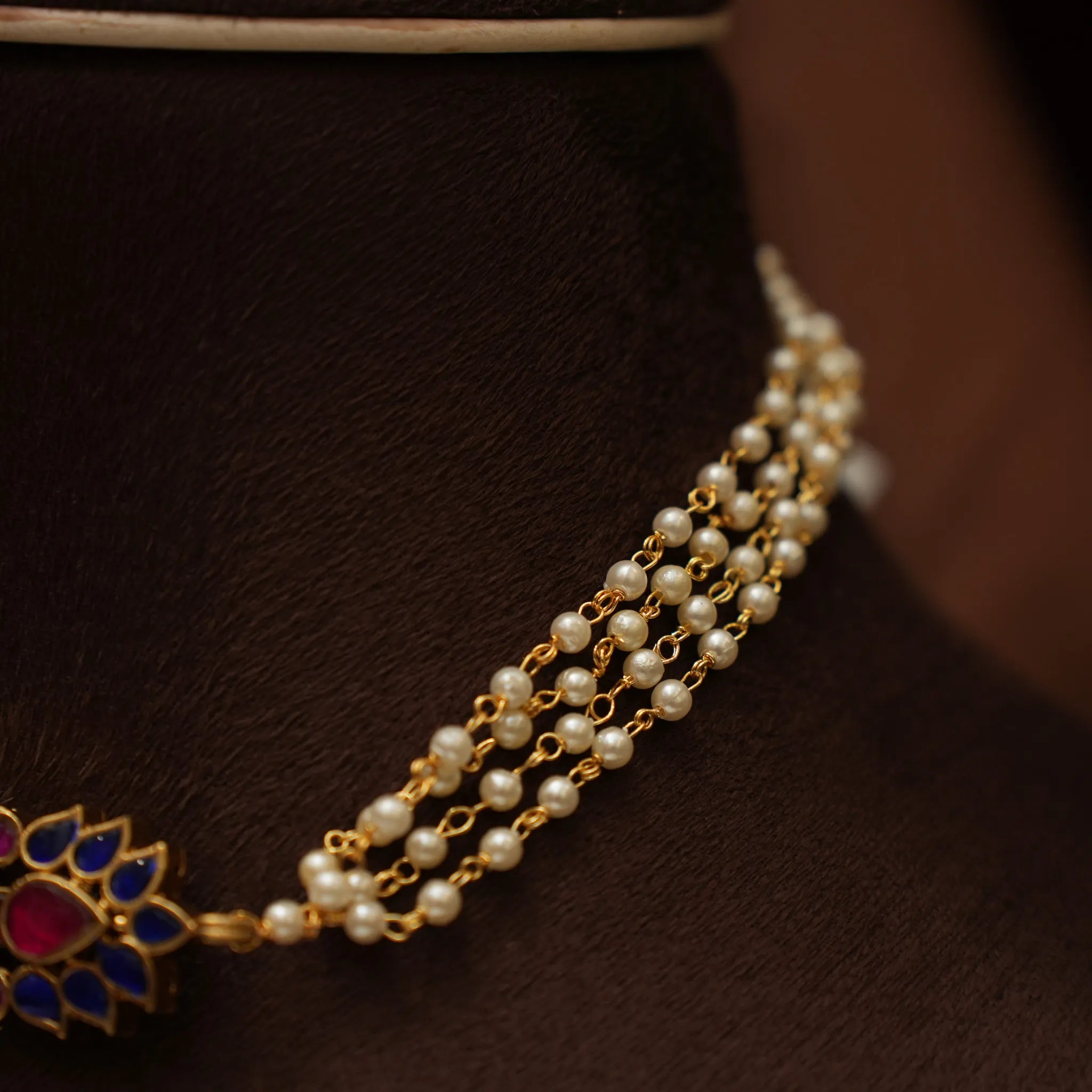 Devara Pearl Polki Choker - Blue