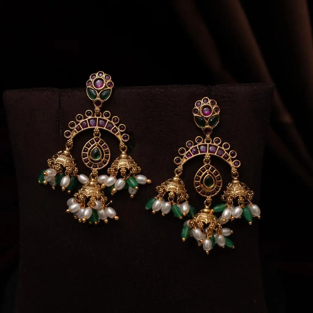 Devika Antique Designer Earrings - Red & Green
