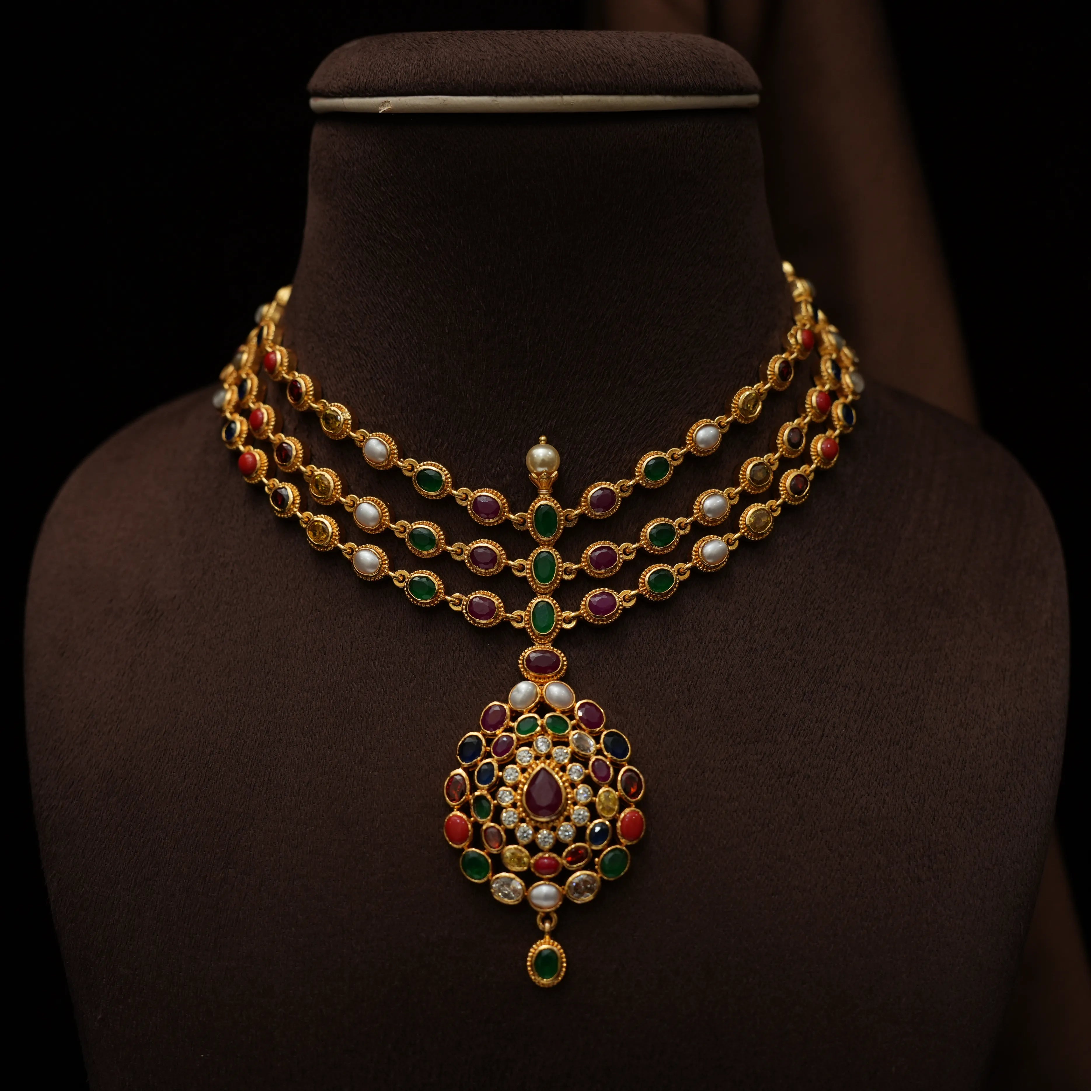 Devika Silver Layered Navaratna Necklace