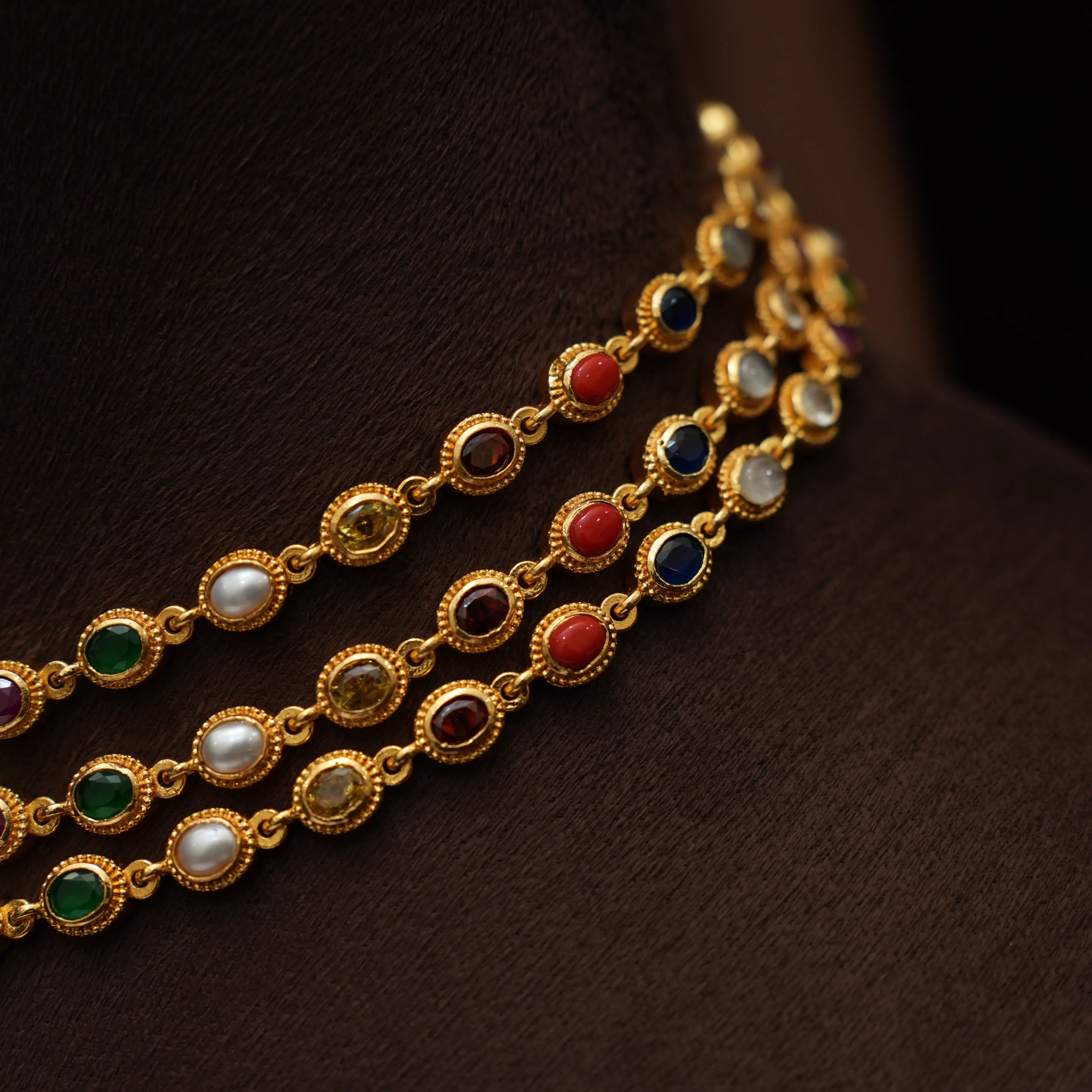 Devika Silver Layered Navaratna Necklace