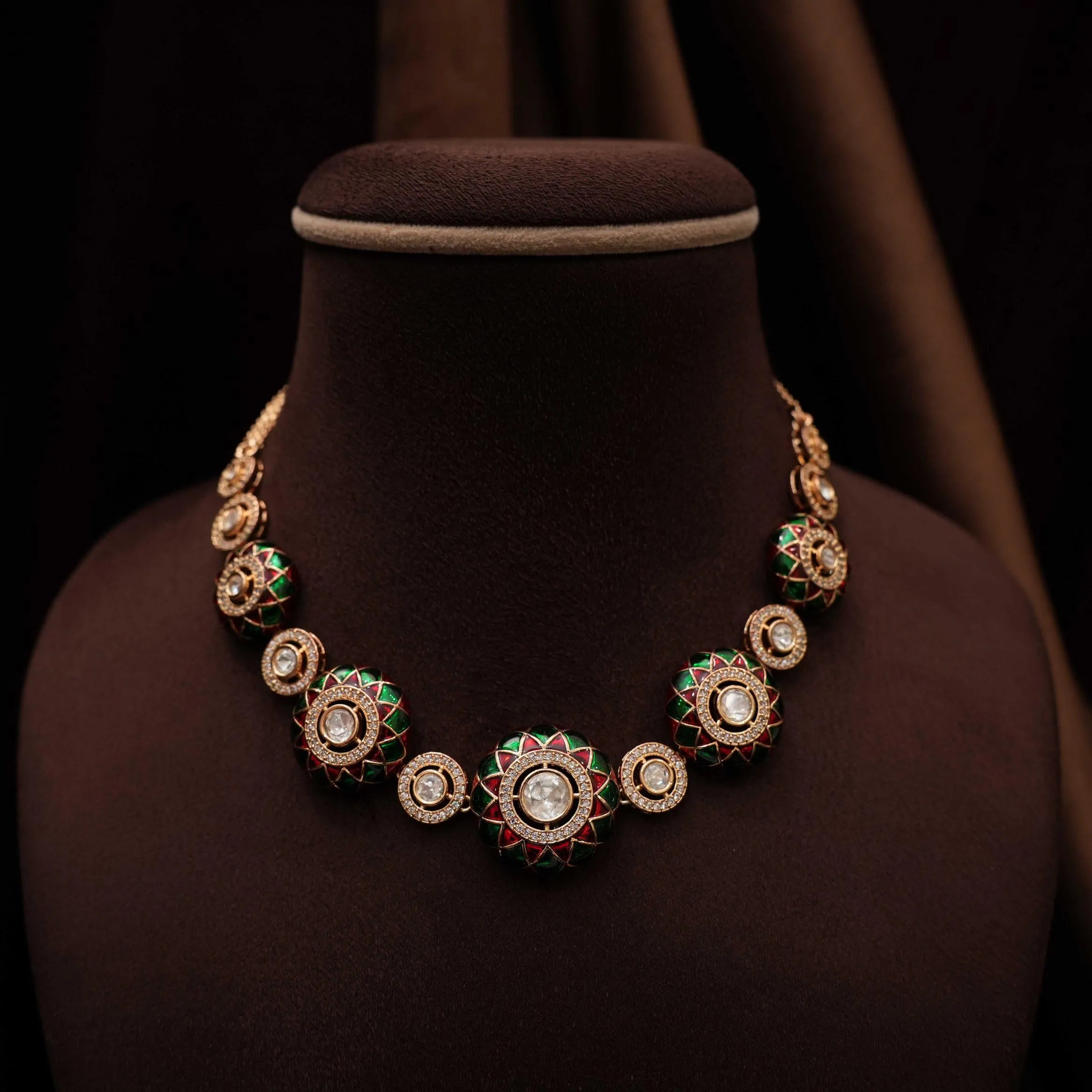 Dharu Polki Necklace - Red & Green