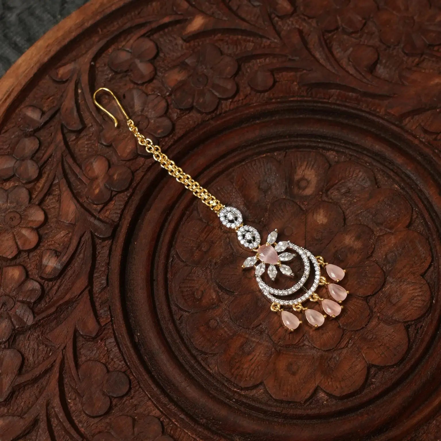 Dharuna Zircon Tikka - Pastel Pink