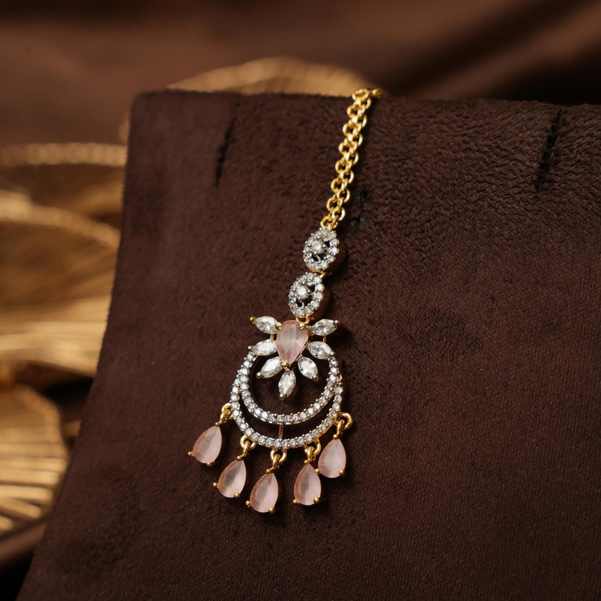 Dharuna Zircon Tikka - Pastel Pink