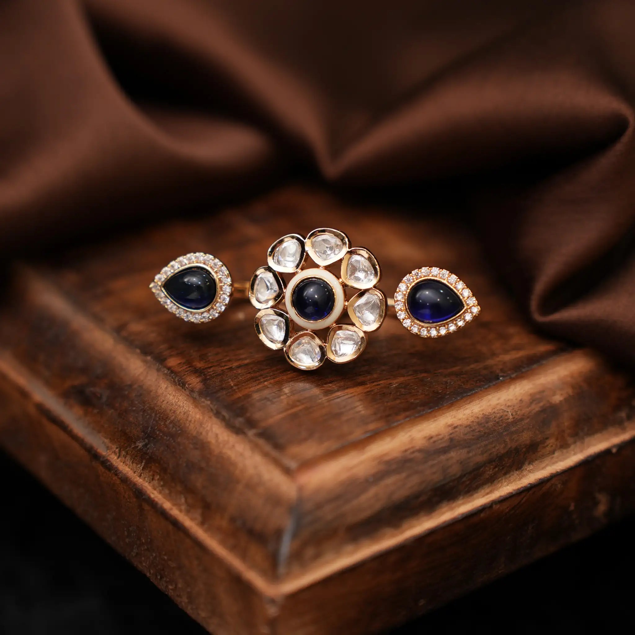 Dhriti Polki Ring - Blue