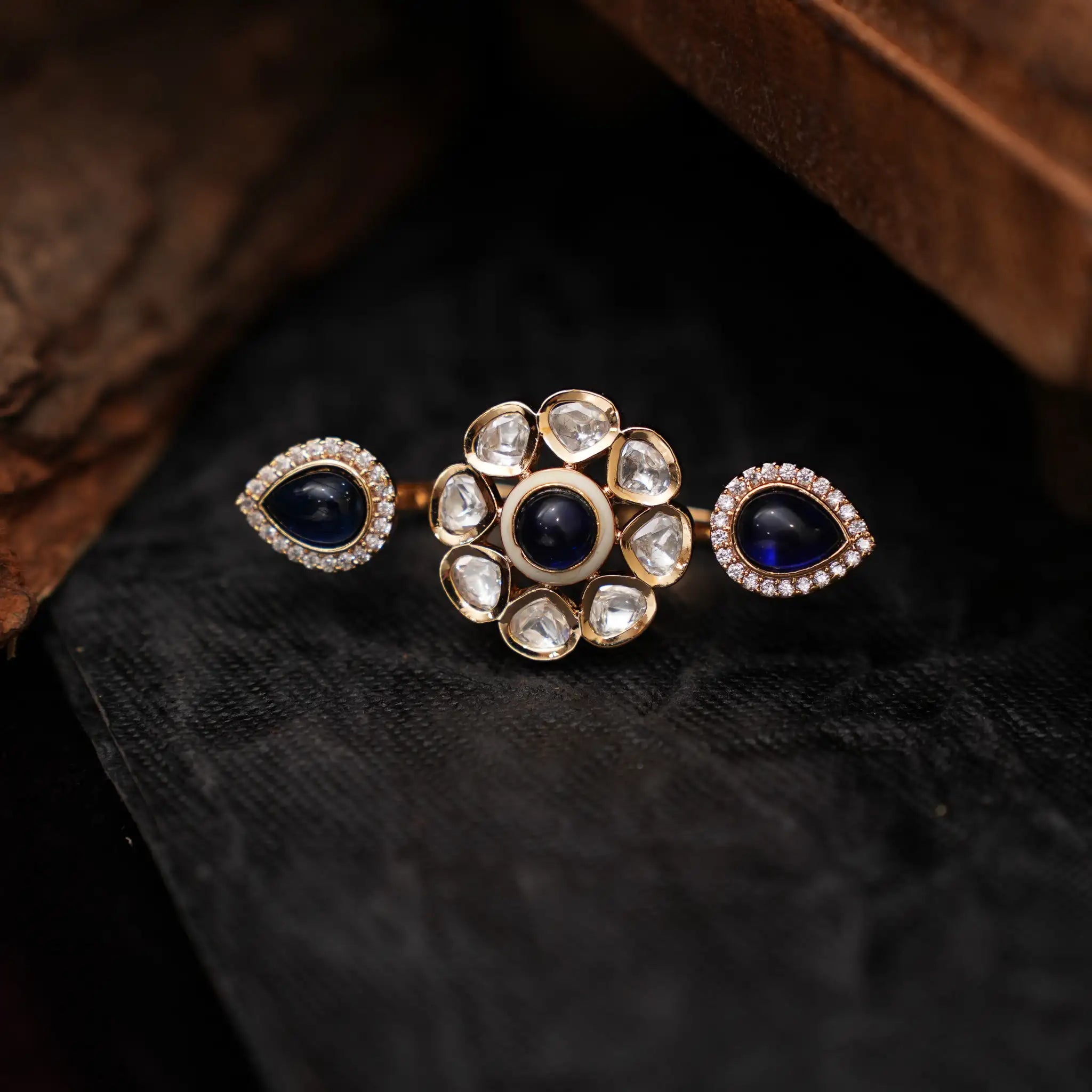 Dhriti Polki Ring - Blue