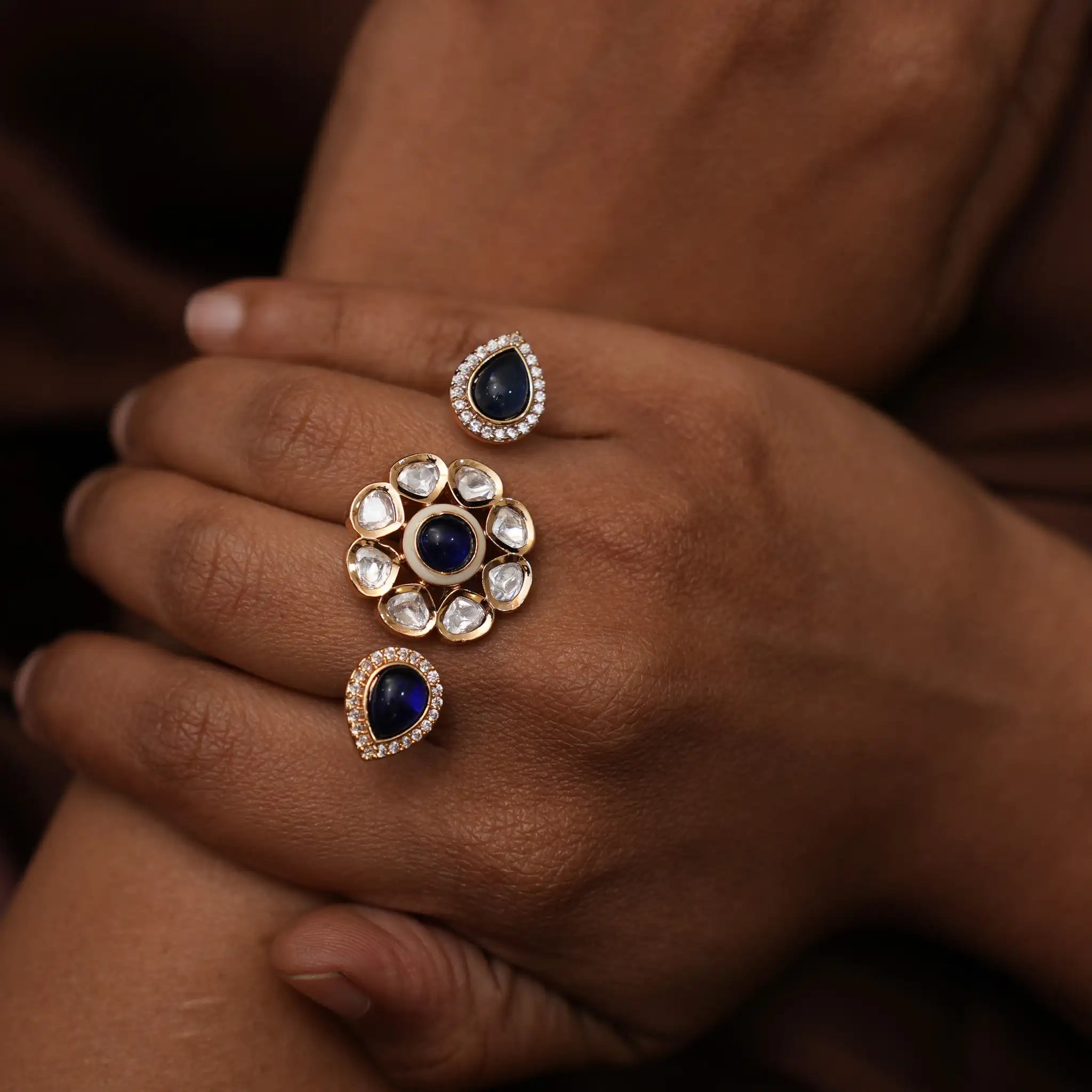 Dhriti Polki Ring - Blue
