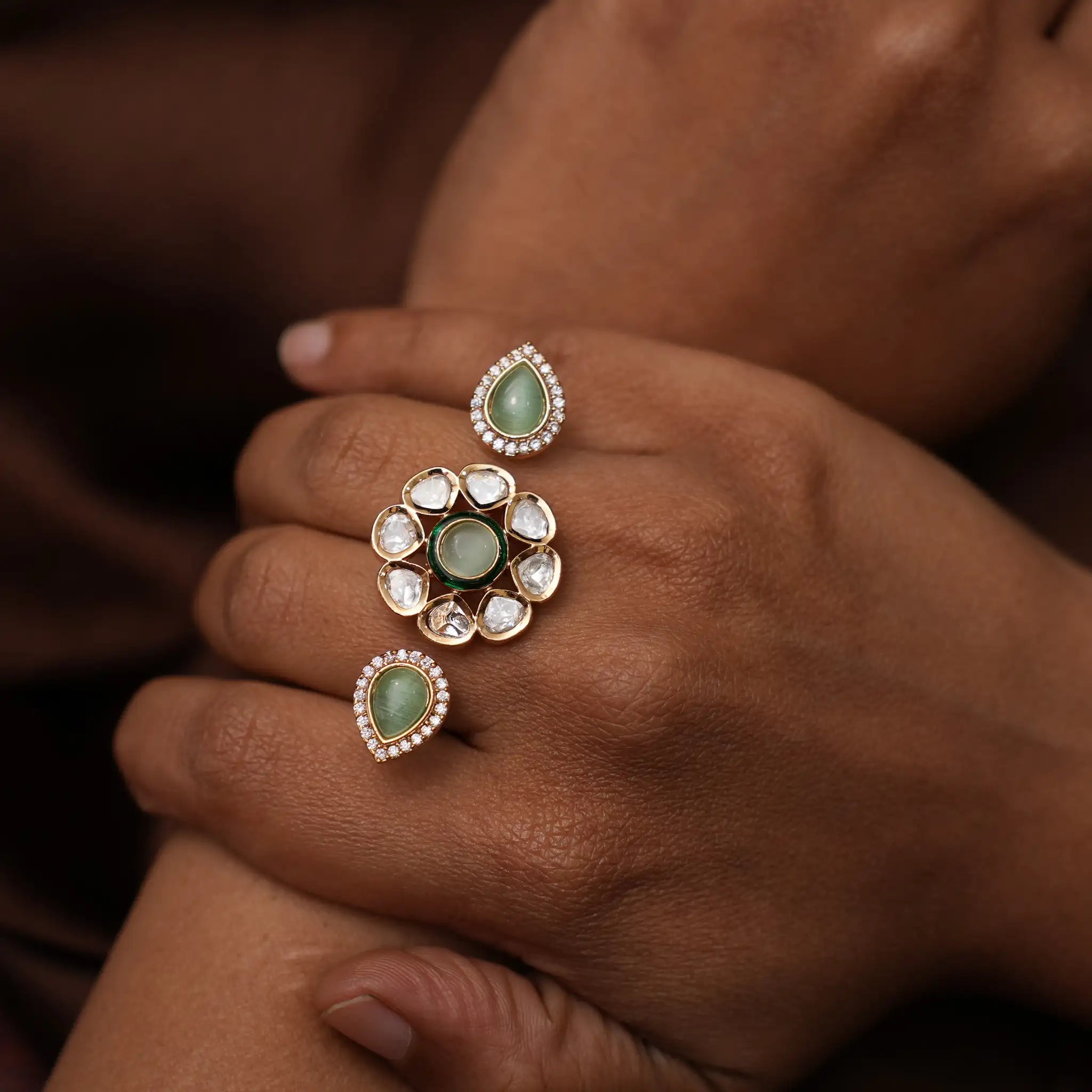 Dhriti Polki Ring - Pastel Green