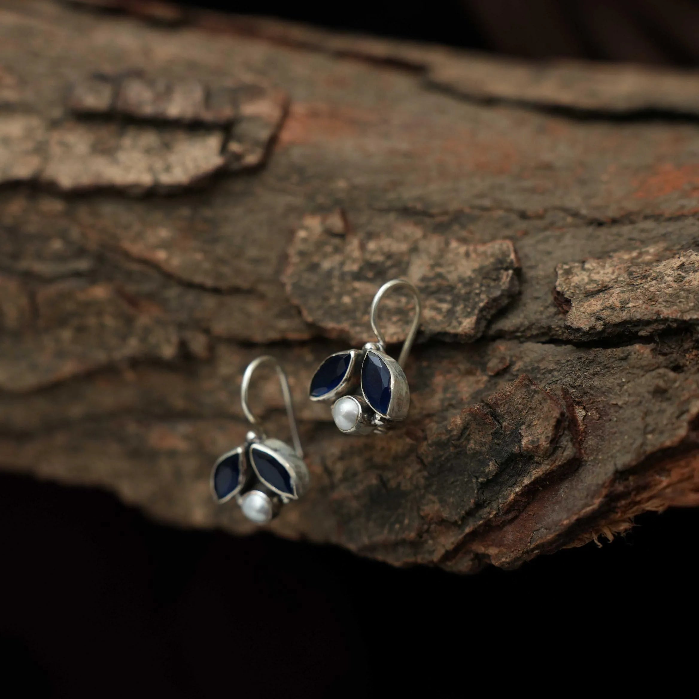 Diana Silver Oxidised Earring - Blue