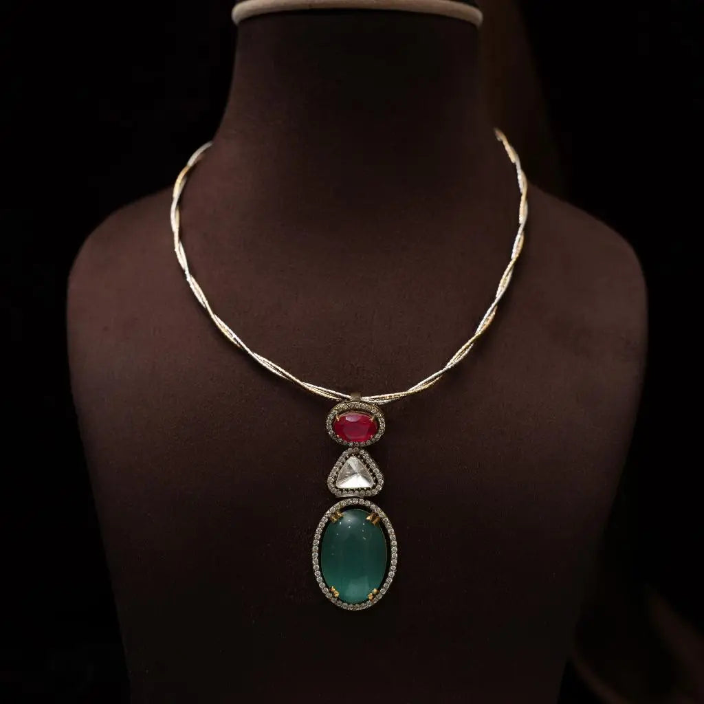 Dikshvi Zircon Hasli Necklace - Aqua Green