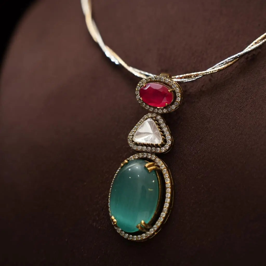 Dikshvi Zircon Hasli Necklace - Aqua Green