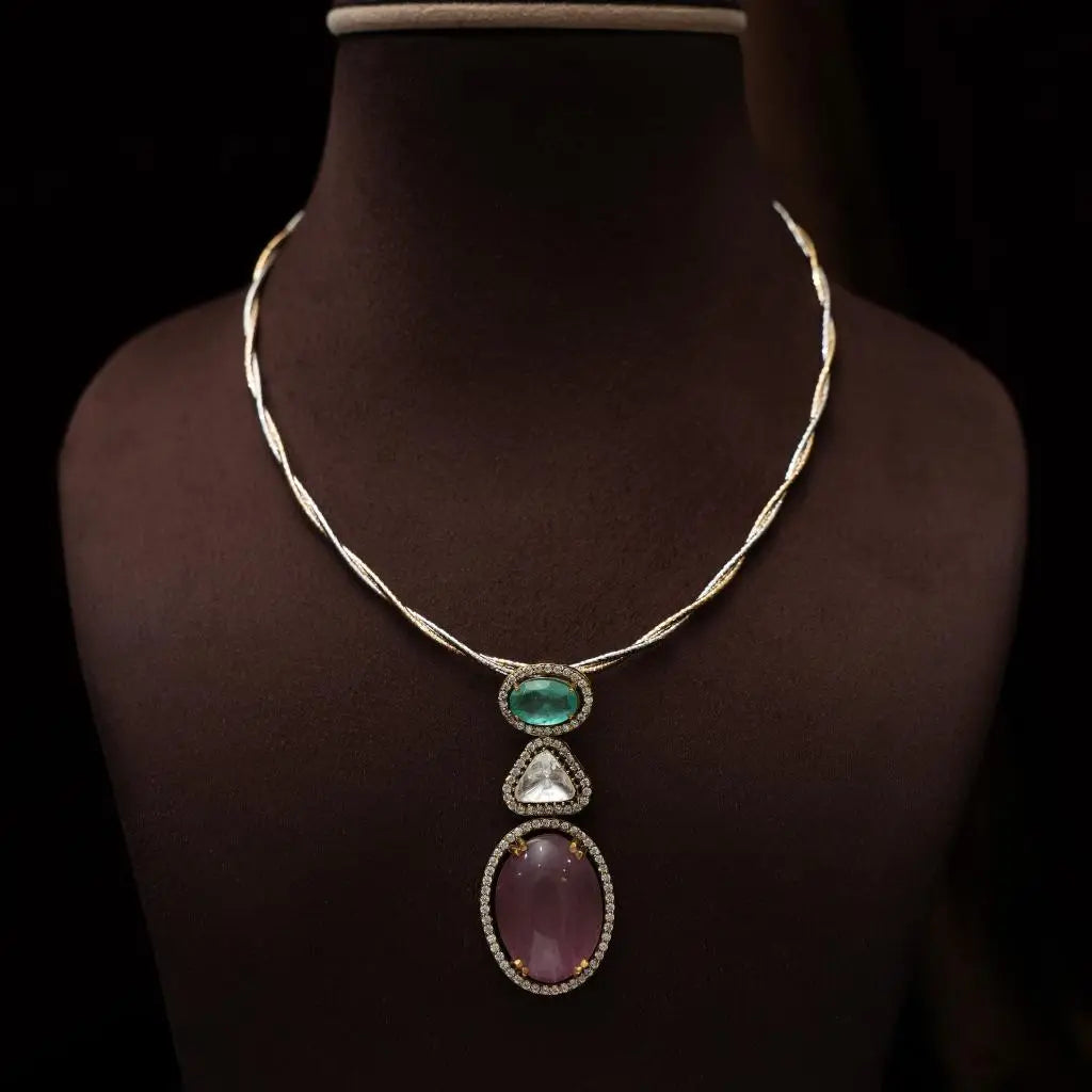 Dikshvi Zircon Hasli Necklace - Pink