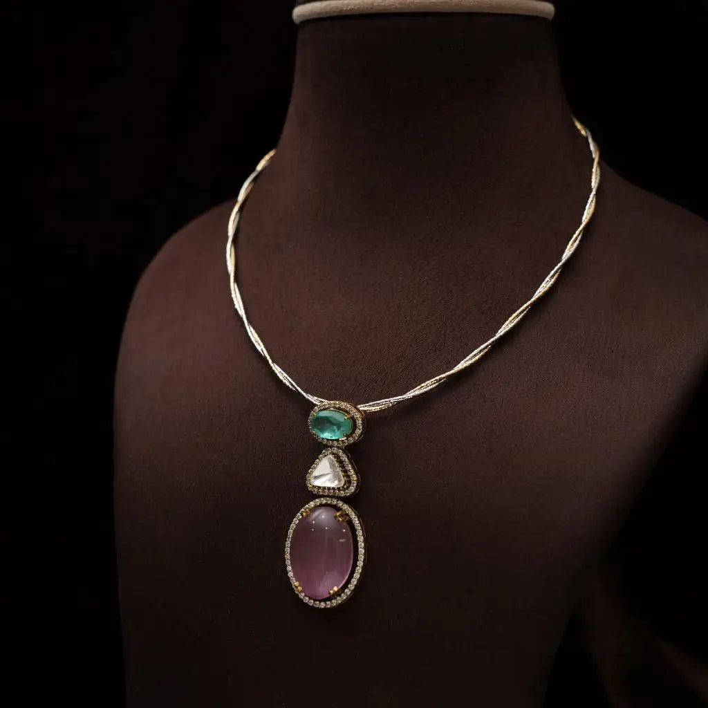 Dikshvi Zircon Hasli Necklace - Pink