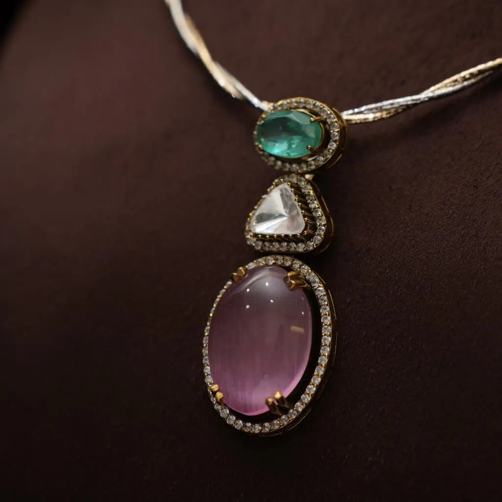 Dikshvi Zircon Hasli Necklace - Pink