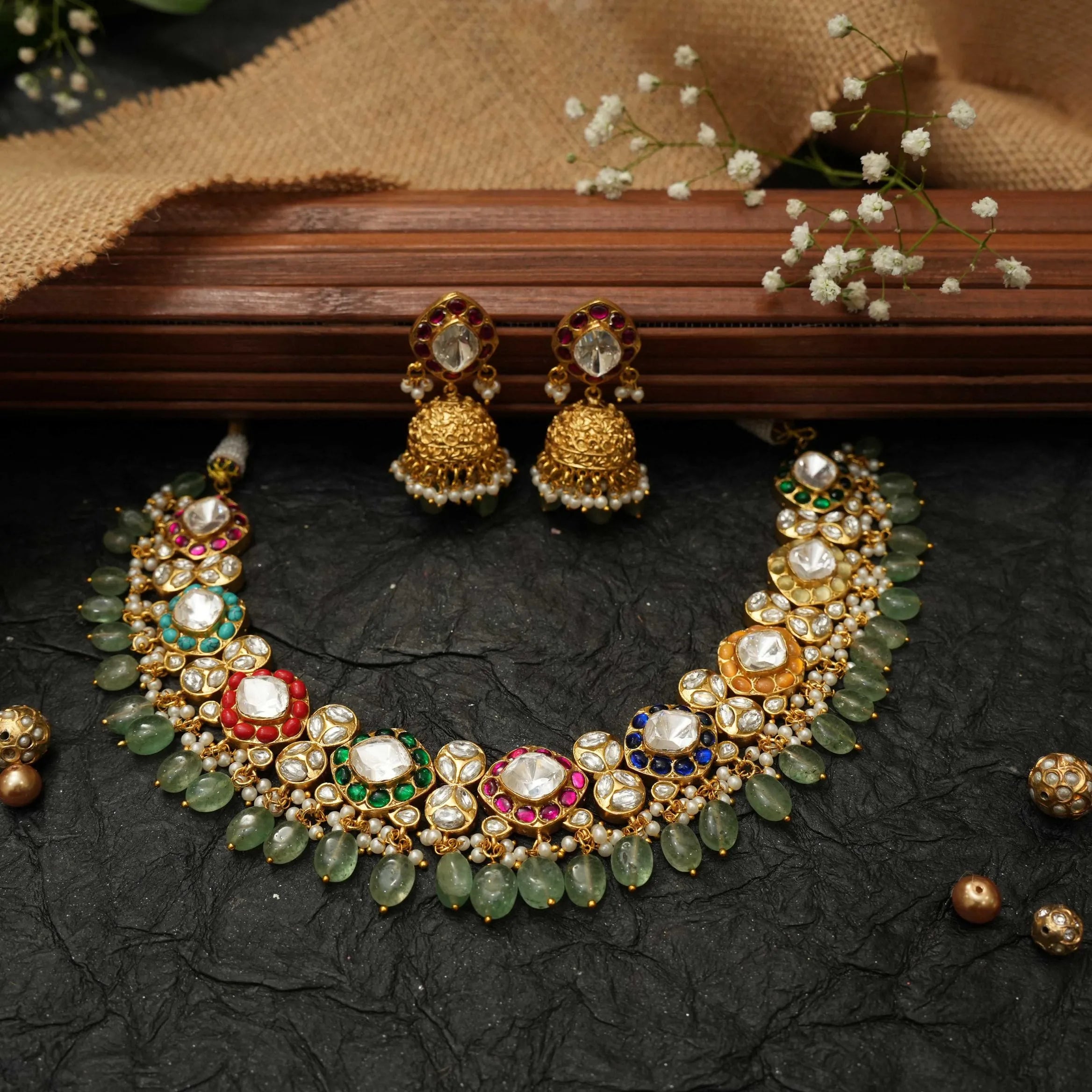 Disha Multicolor Polki Choker - Green