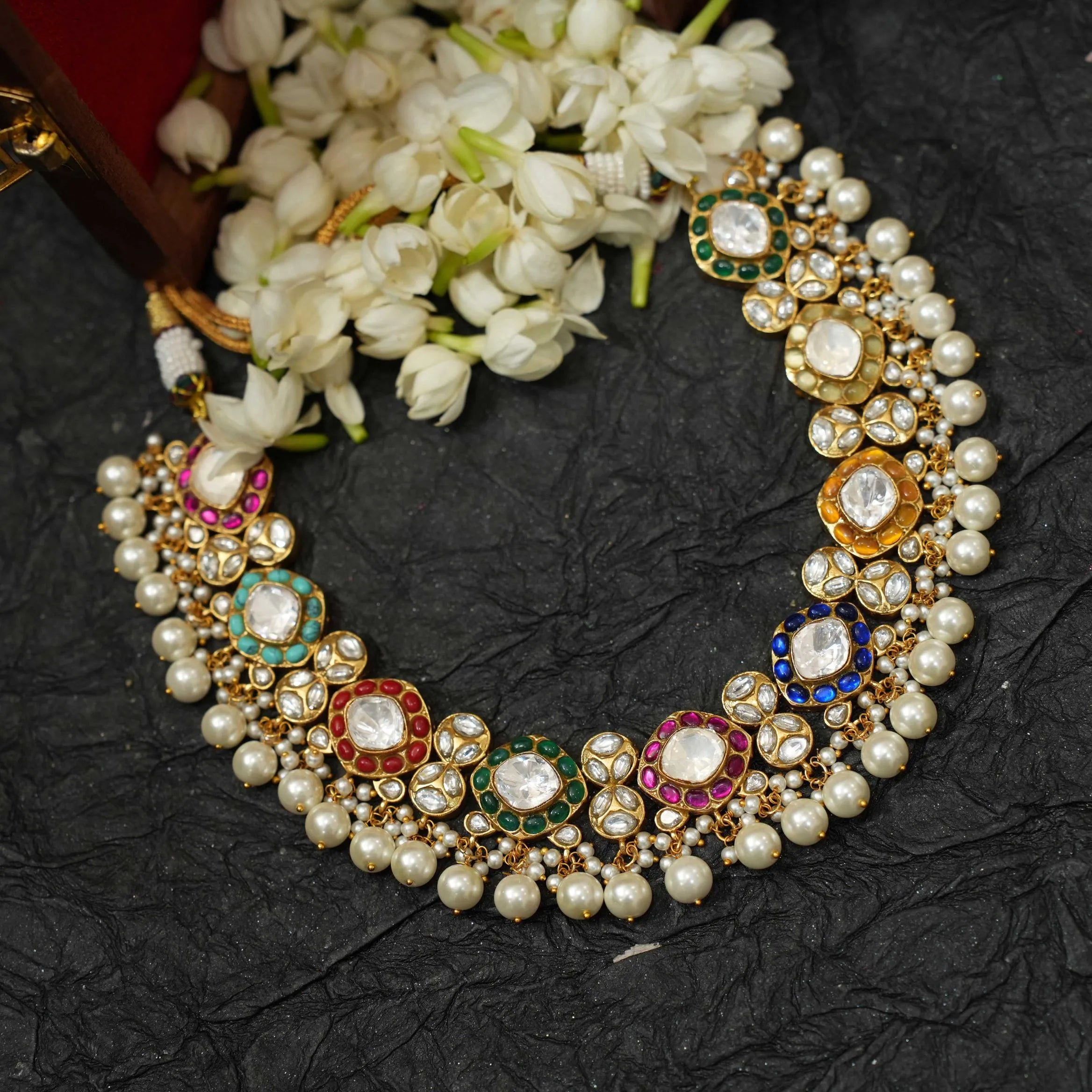Disha Multicolor Polki Choker - Pearl