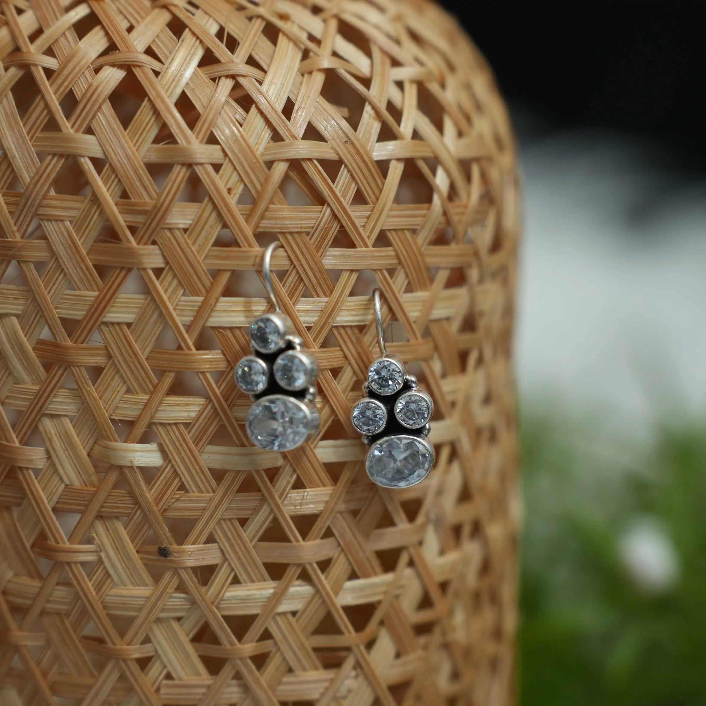 Divisha Silver Oxidised Earring - White