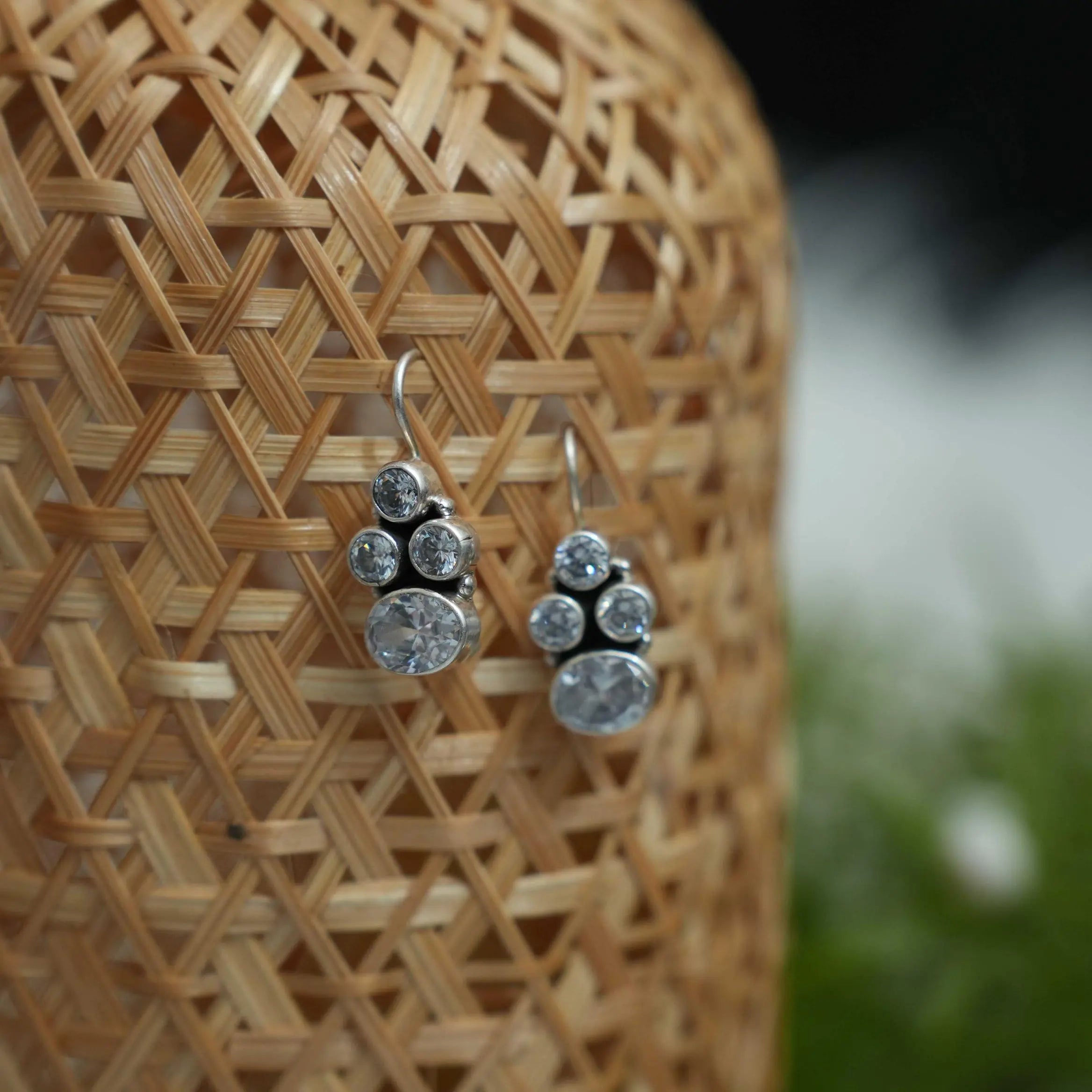 Divisha Silver Oxidised Earring - White