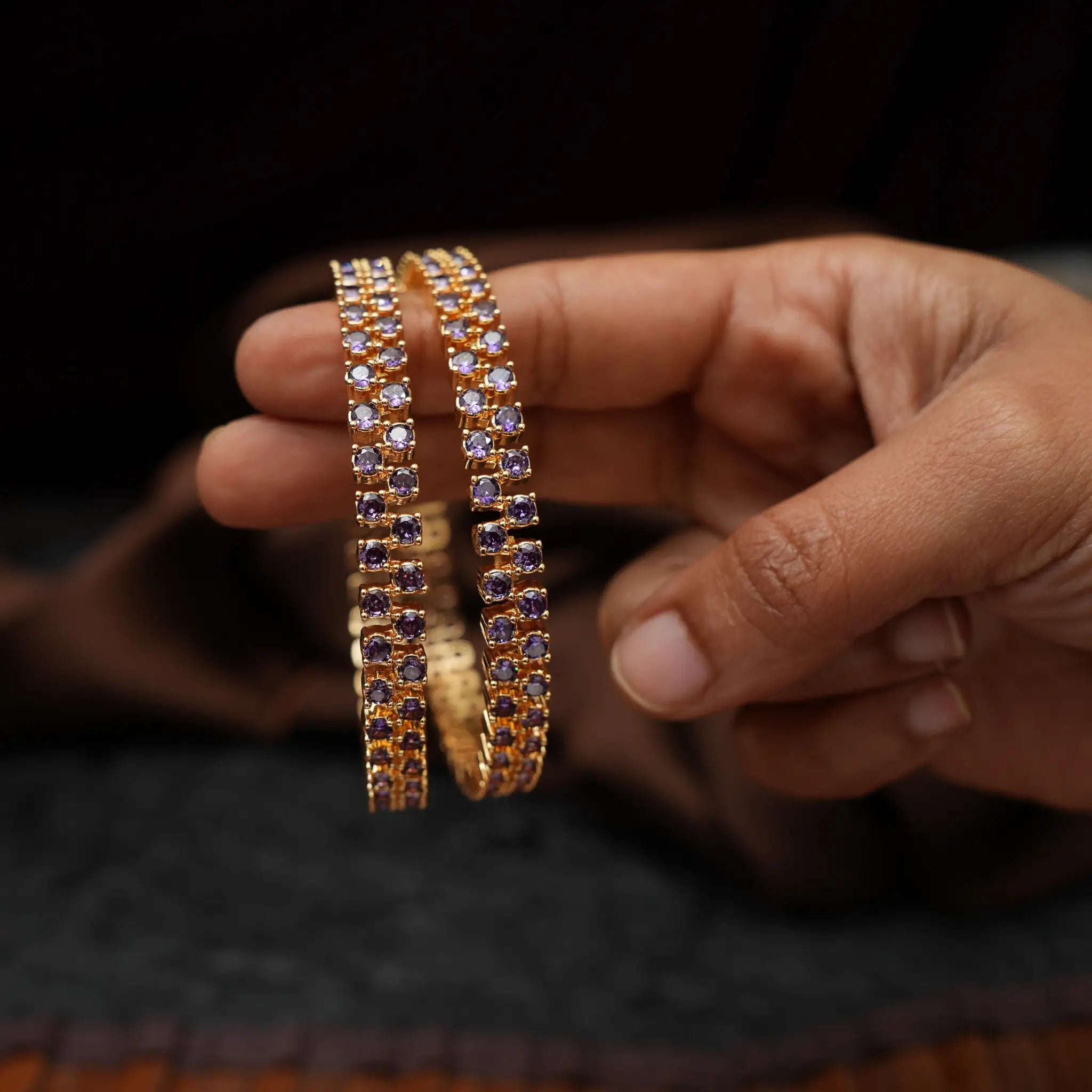 Diya Zircon Bangles - Purple