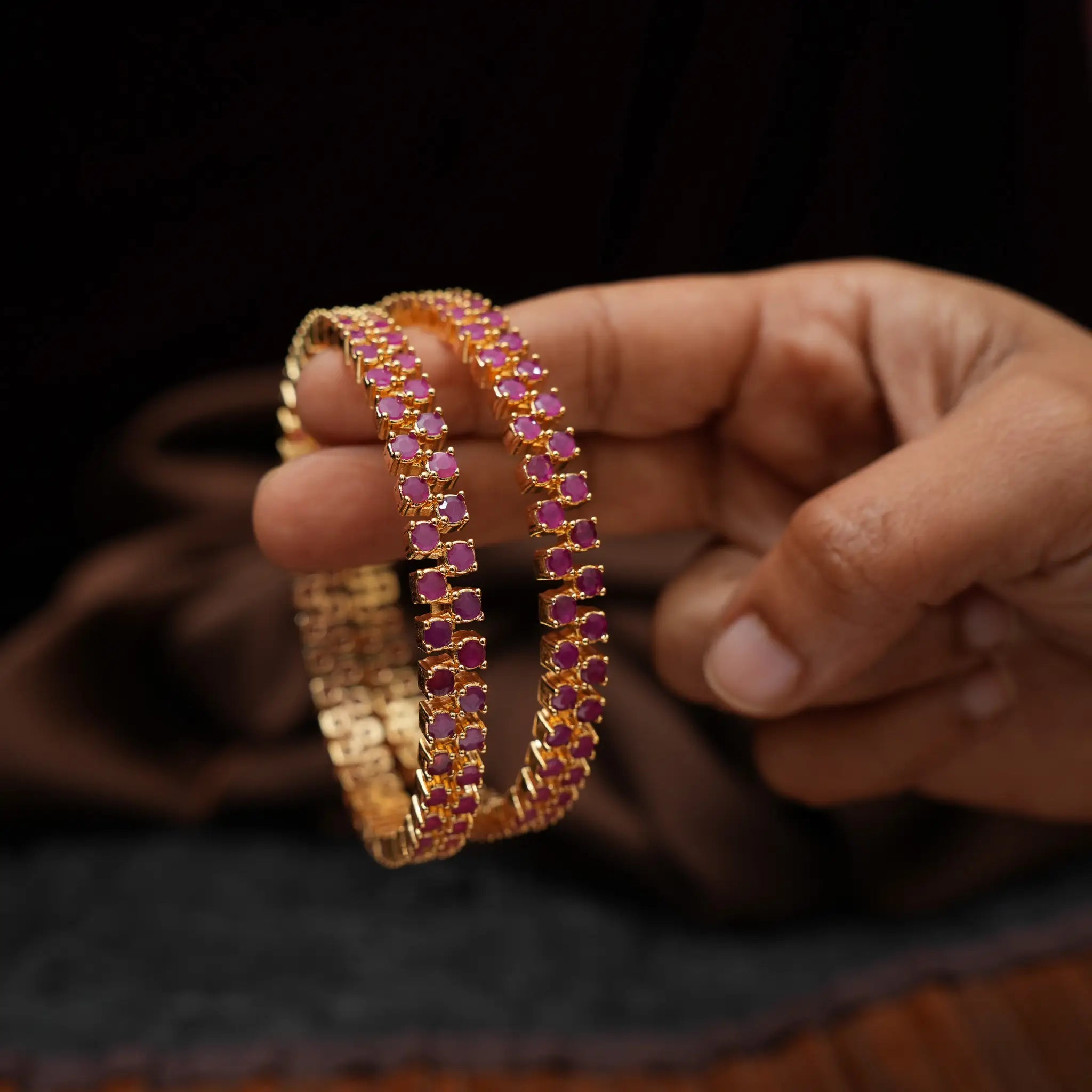 Diya Zircon Bangles - Red