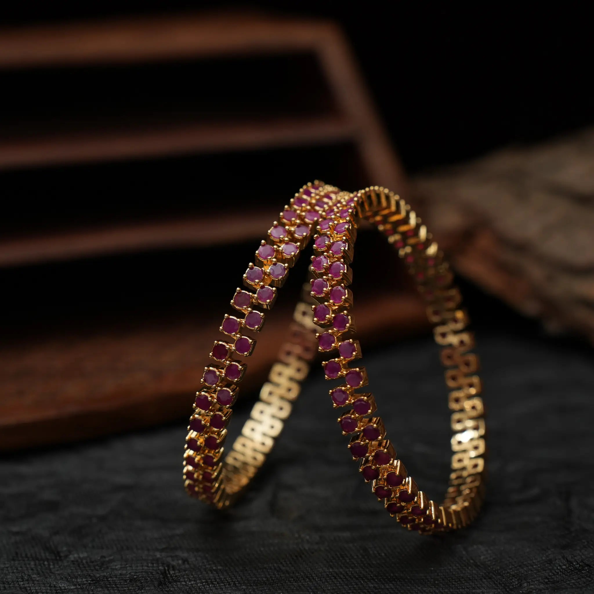 Diya Zircon Bangles - Red