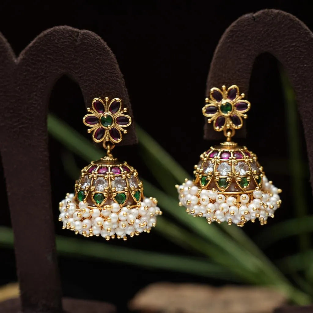 Drisa Antique Jhumka Earrings - Multicolor