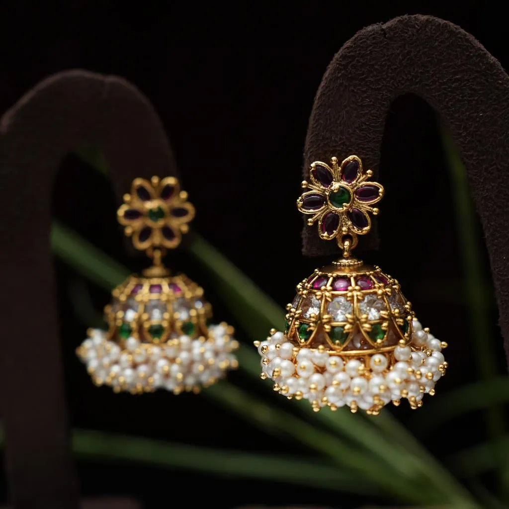 Drisa Antique Jhumka Earrings - Multicolor