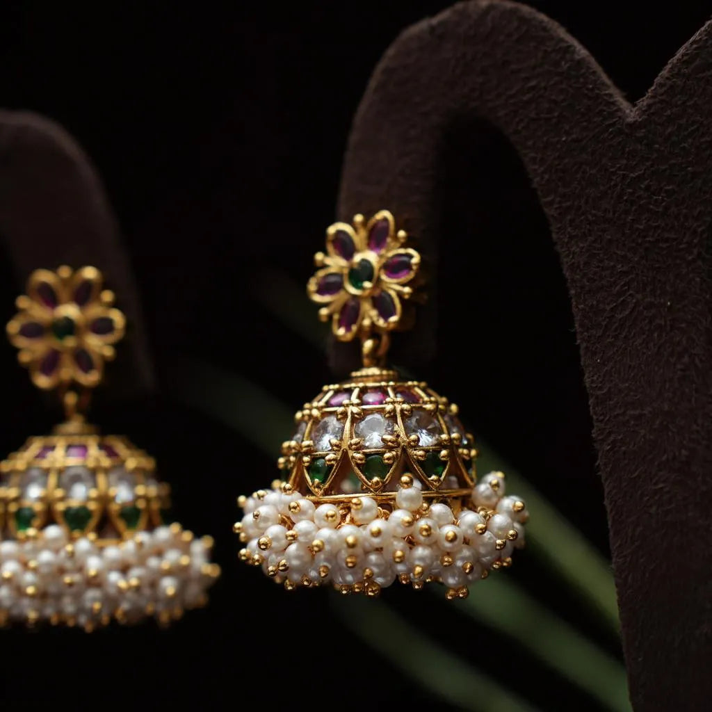 Drisa Antique Jhumka Earrings - Multicolor
