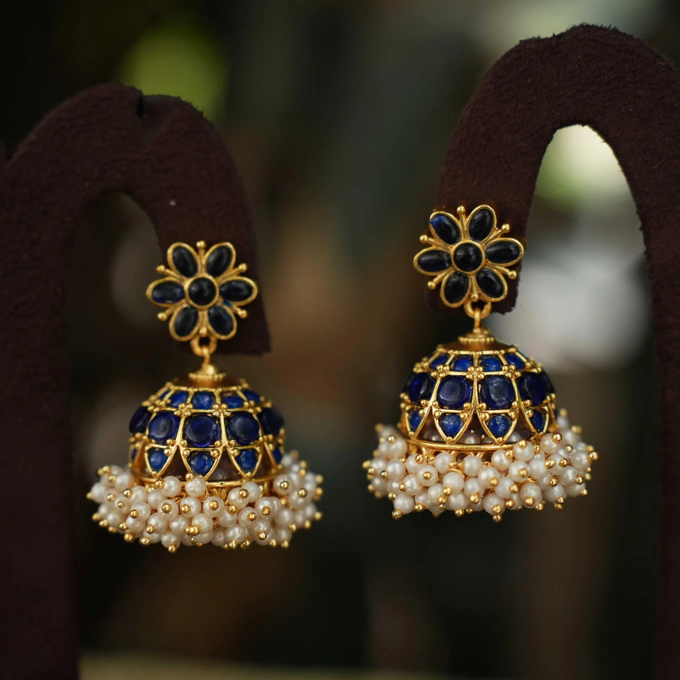 Drisa Antique Jhumka Earrings Blue
