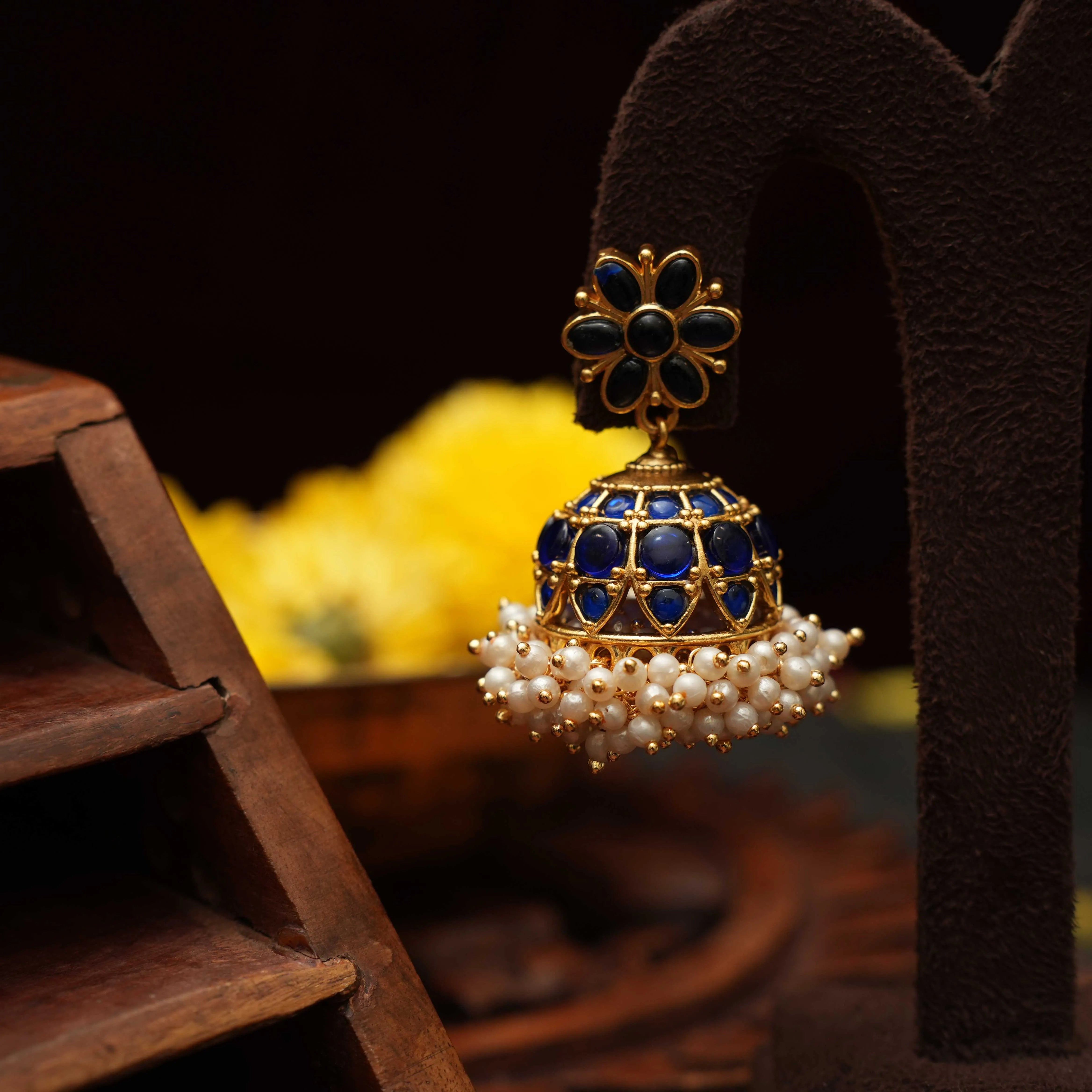 Drisa Antique Jhumka Earrings Blue