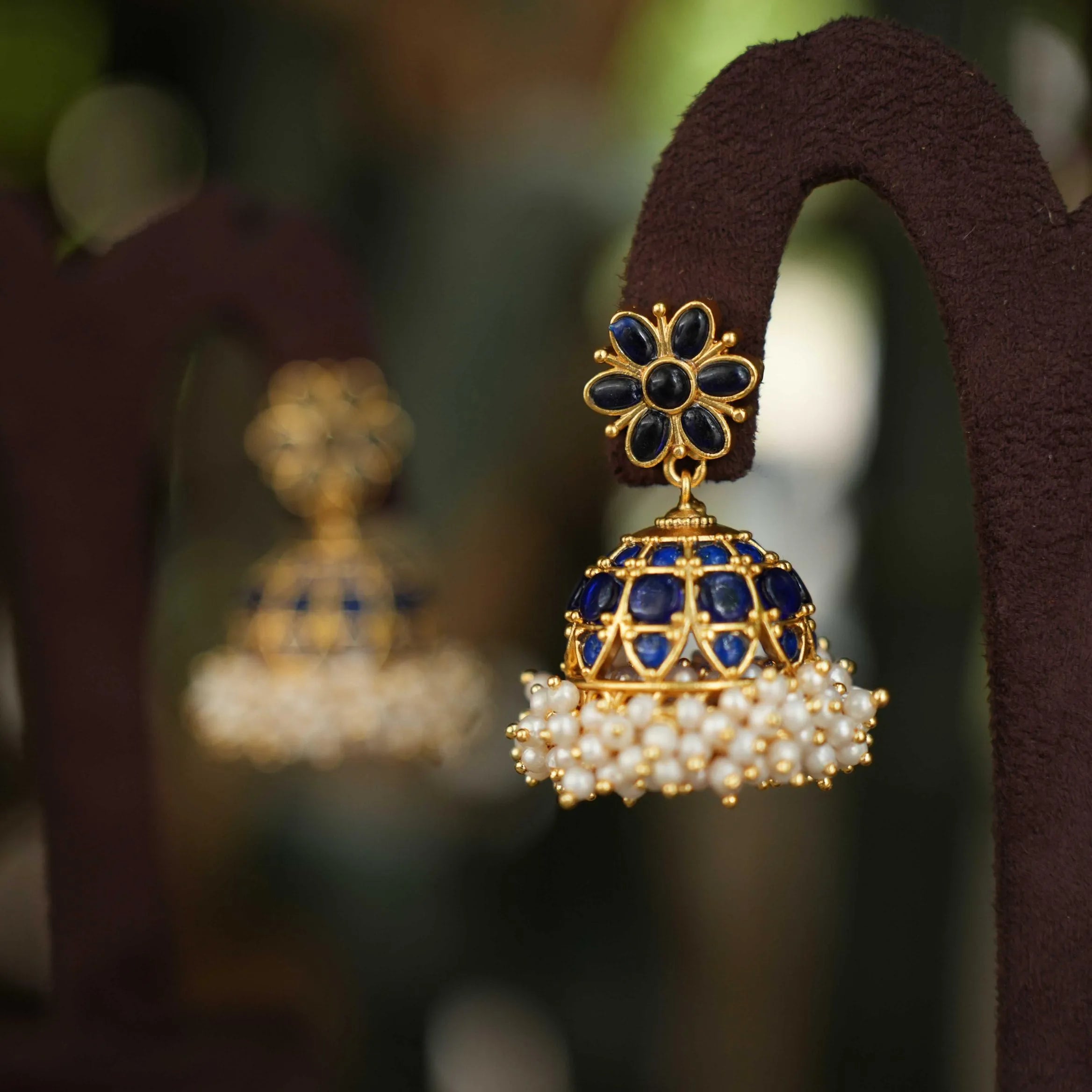 Drisa Antique Jhumka Earrings Blue