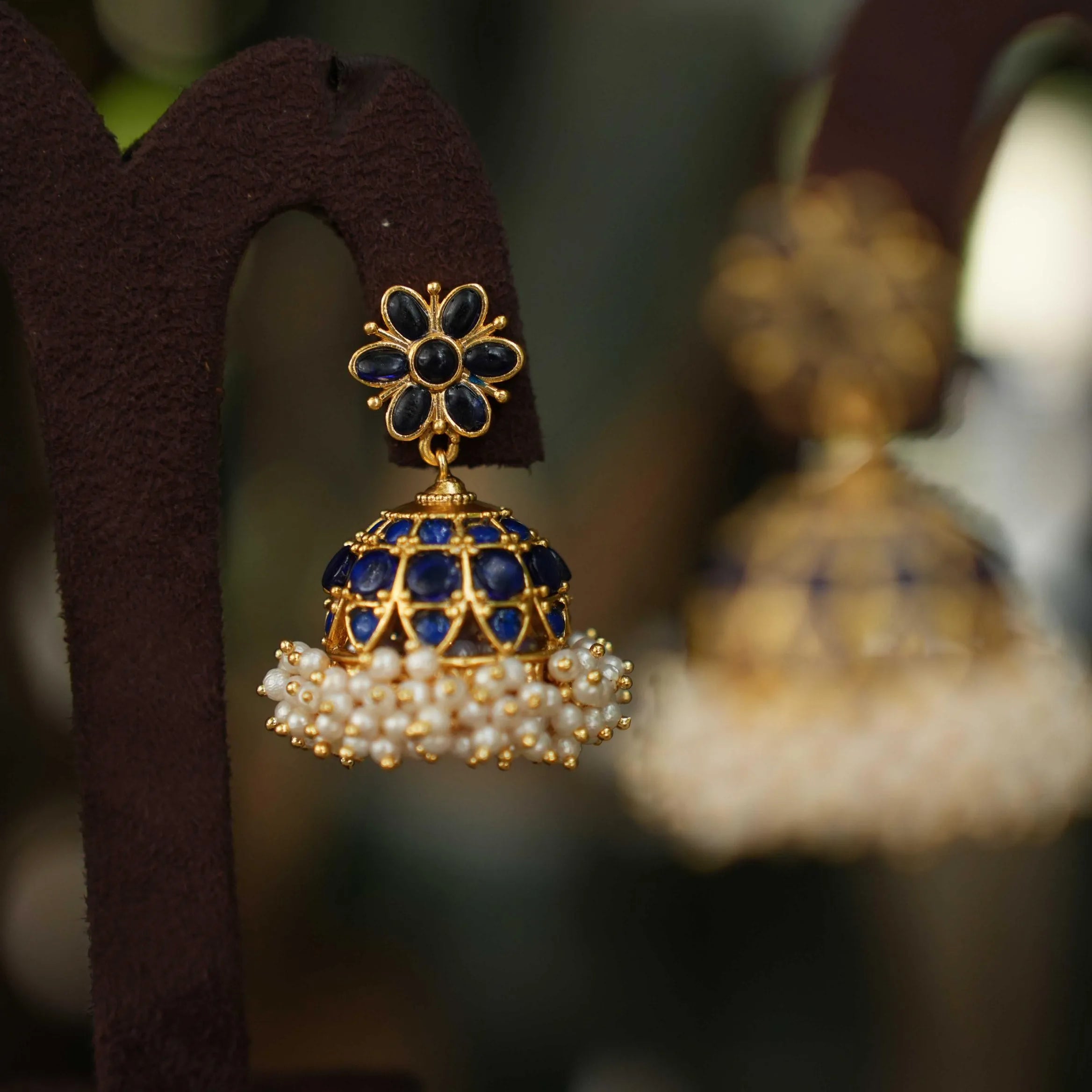 Drisa Antique Jhumka Earrings Blue