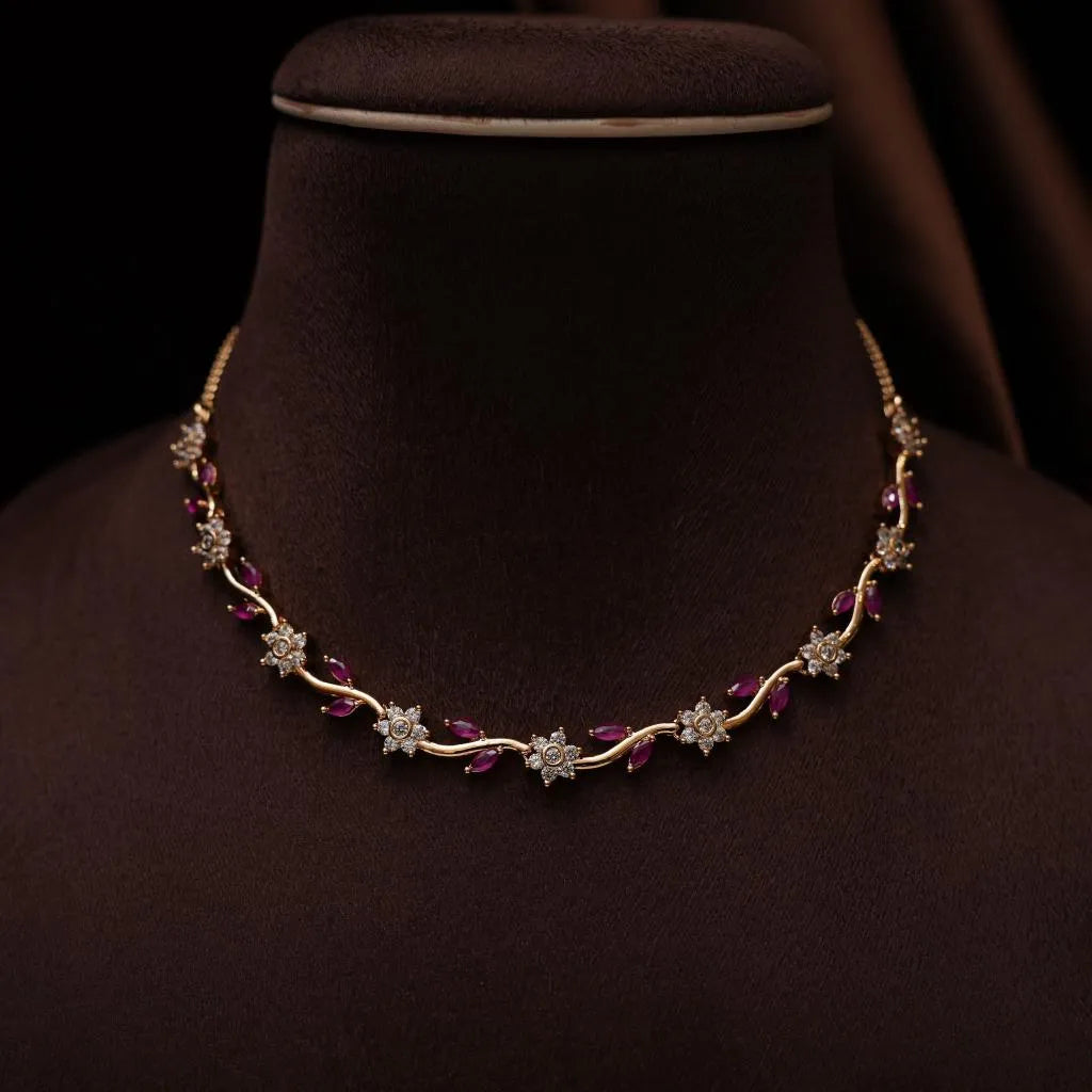 Drishti Zircon Necklace - Reddish Pink
